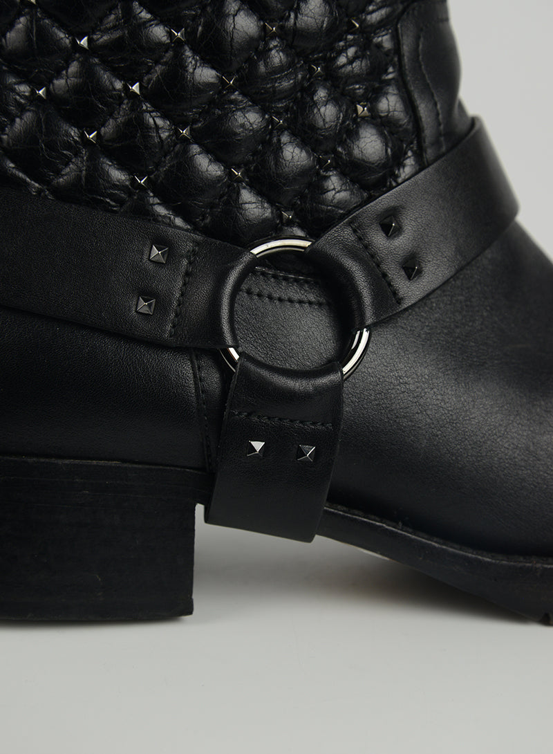 Valentino Black Leather Biker Boots with Studs - Size 39.5 | Stylish Women's Fashion for Night Out & Motorcycle Riding