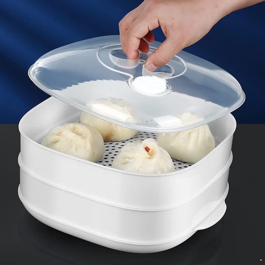 Cabilock Microwave Steamer Set - 3-Piece BPA-Free Food Grade Plastic Containers with Lids for Vegetables, Dumplings & Buns - Perfect for Quick Healthy Meals, Office Lunches & Meal Prep