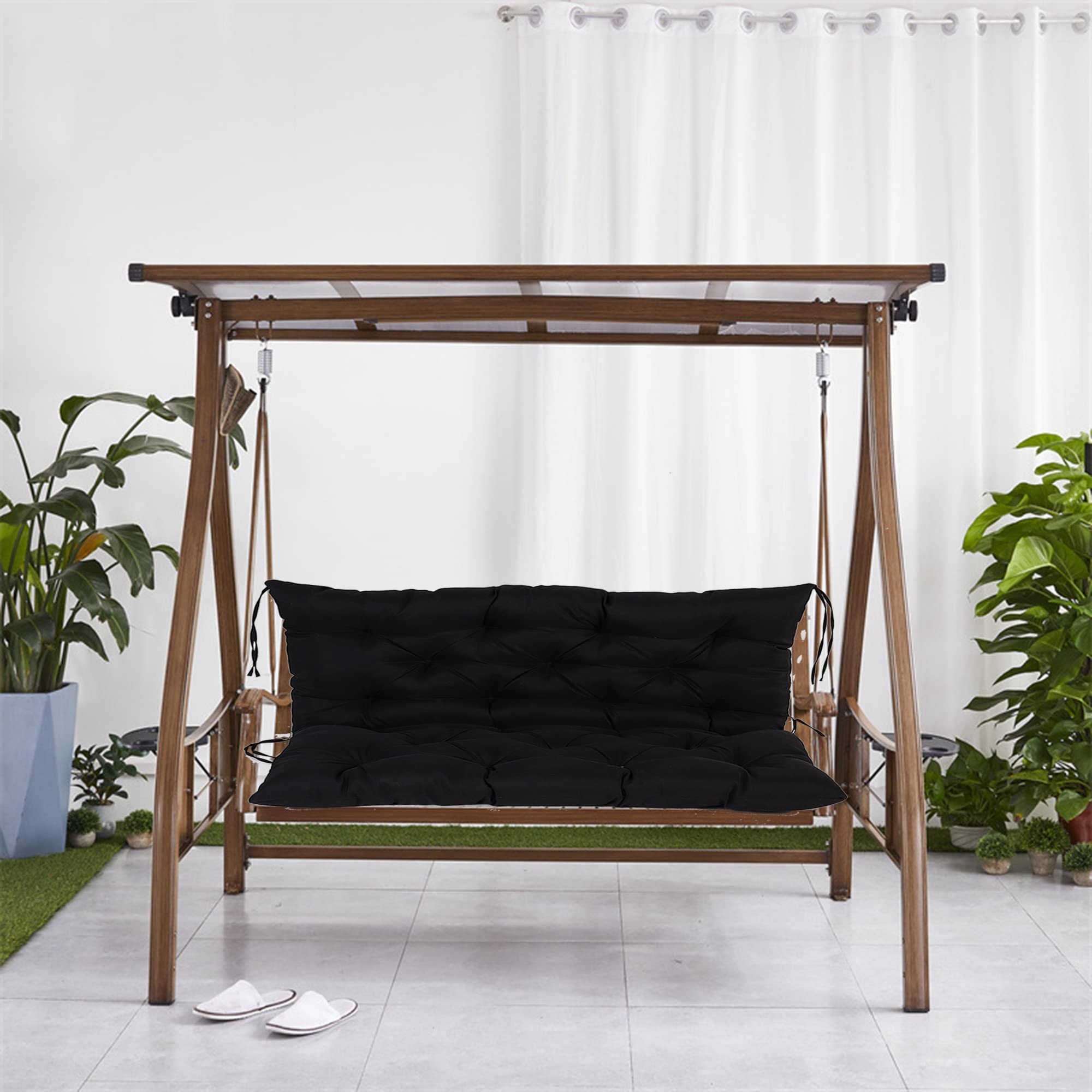 Premium Soft Thick Swing Cushion Replacement - 47x40in Waterproof Bench Pad with Ties for Indoor/Outdoor Patio Swing, Hanging Chair & Floor Tatami - Durable Black Sofa Cushion for Relaxation, Reading & Sunbathing