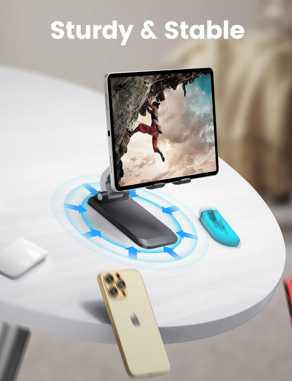 eSamcore Adjustable Phone Stand for Desk - Sturdy Desktop Phone Holder for iPhone & Smartphones - Perfect for Office, Home, and Video Calls