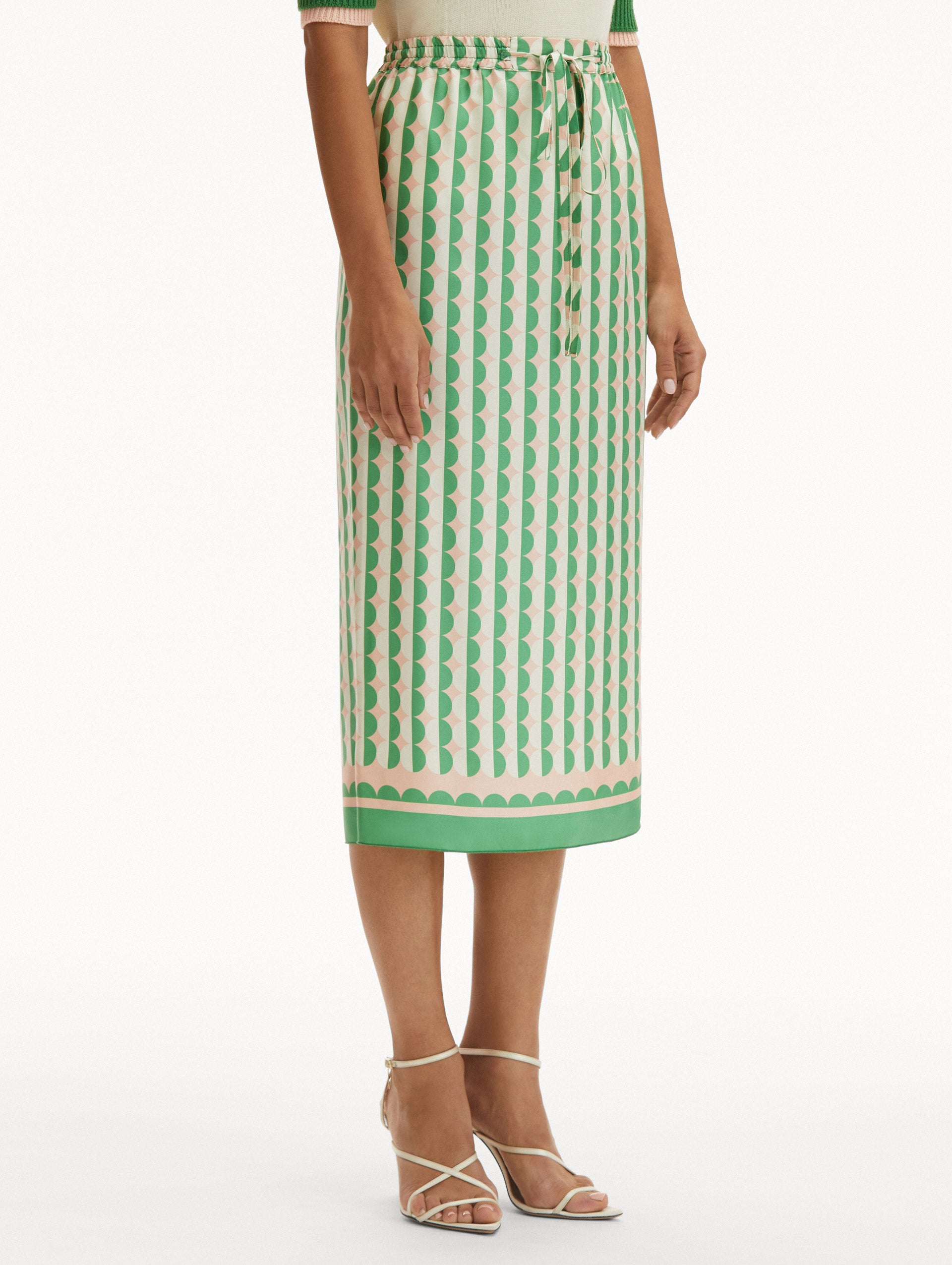Elegant Geometric Circle Print Silk Twill Skirt for Women - Perfect for Office Wear, Parties & Special Occasions