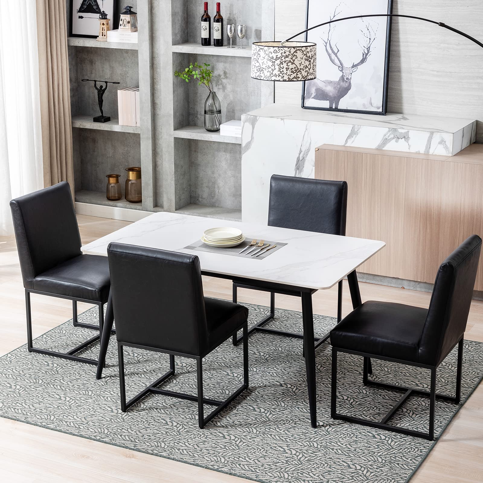 Modern Kitchen Chairs Set of 2 - PU Leather Upholstered Dining Chairs with Black Metal Frame - Comfortable Side Chairs for Kitchen, Dining Room & Breakfast Nook - Perfect for Small Spaces & Modern Home Decor