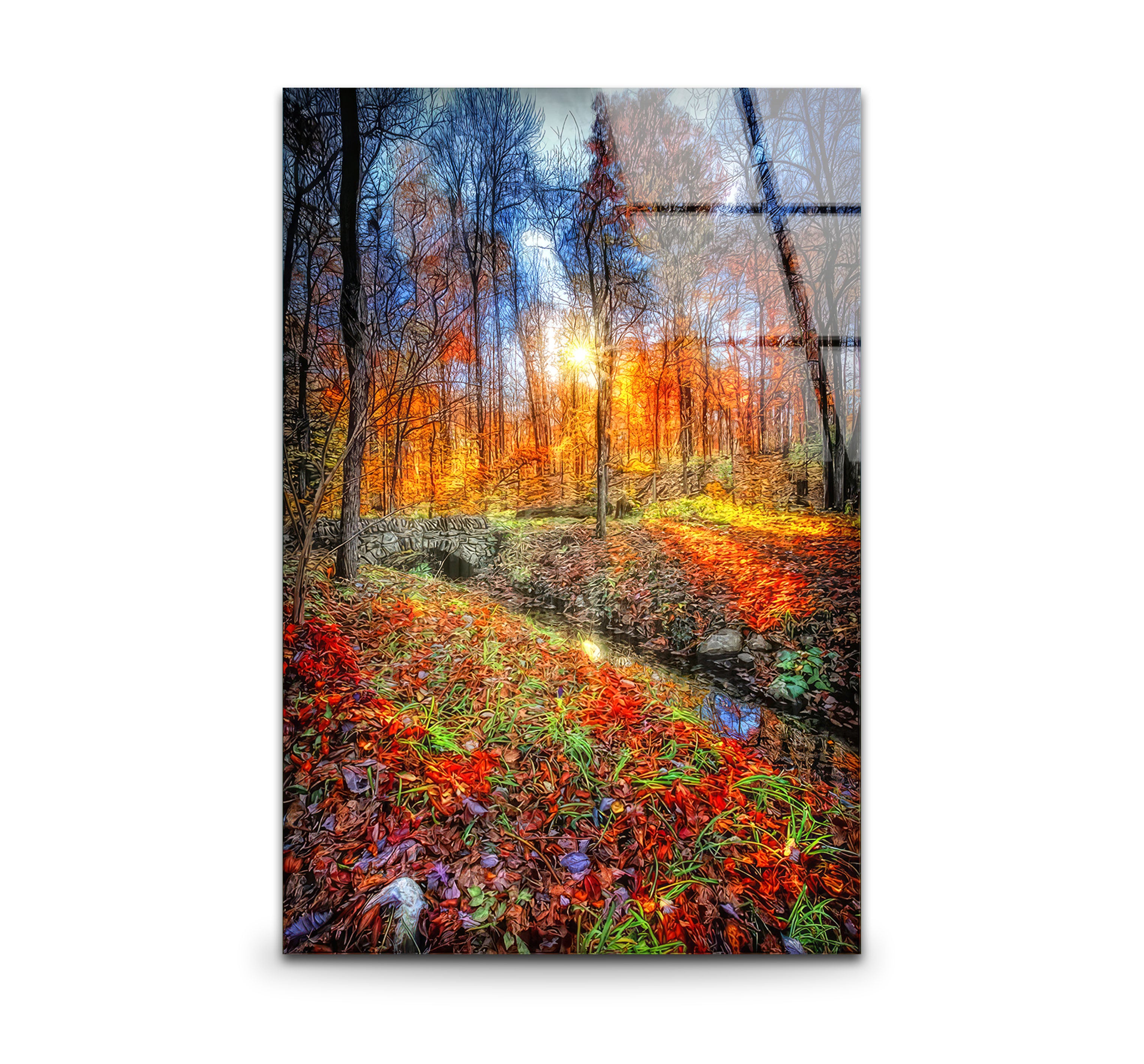 Autumn Forest Wall Art - Vibrant Fall Foliage Glass Print, Nature Landscape Decor for Living Room & Office | Perfect for Home & Office Decoration, Seasonal Gift Idea