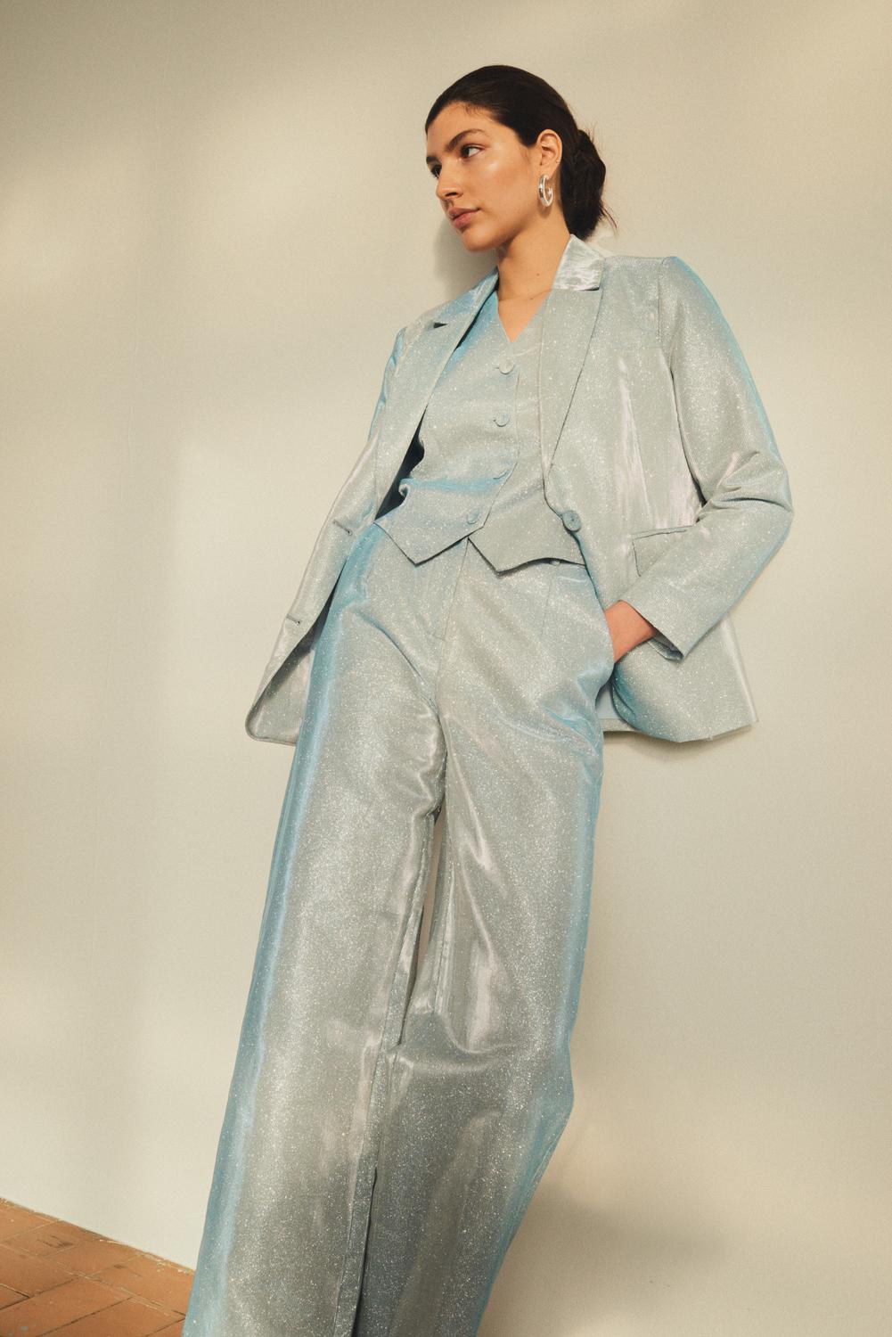 Laurel Blazer for Women - Light Blue & Metallic Tweed Jacket - Office Wear, Business Casual, Wedding Guest Outfit