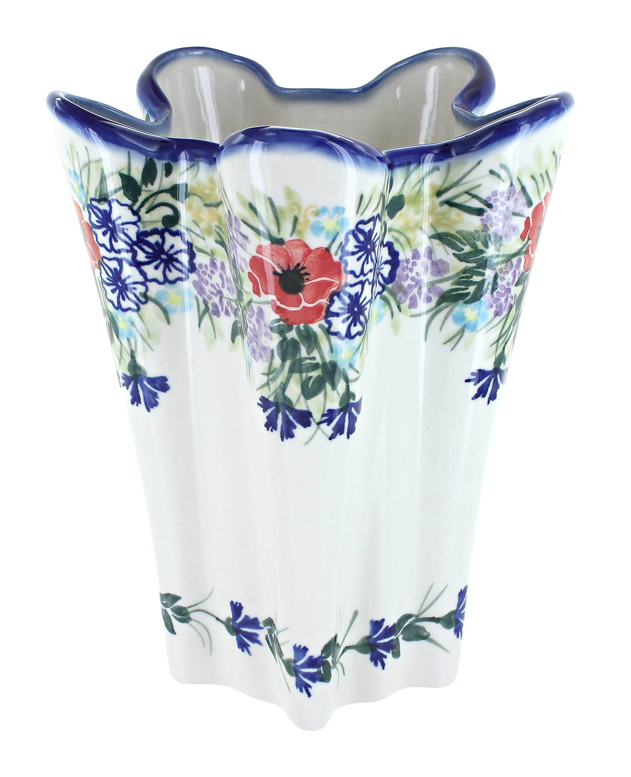 Handmade Blue Rose Polish Pottery Large Vase - Summer Garden Decor for Home, Wedding & Outdoor Events - Perfect for Floral Arrangements & Centerpieces
