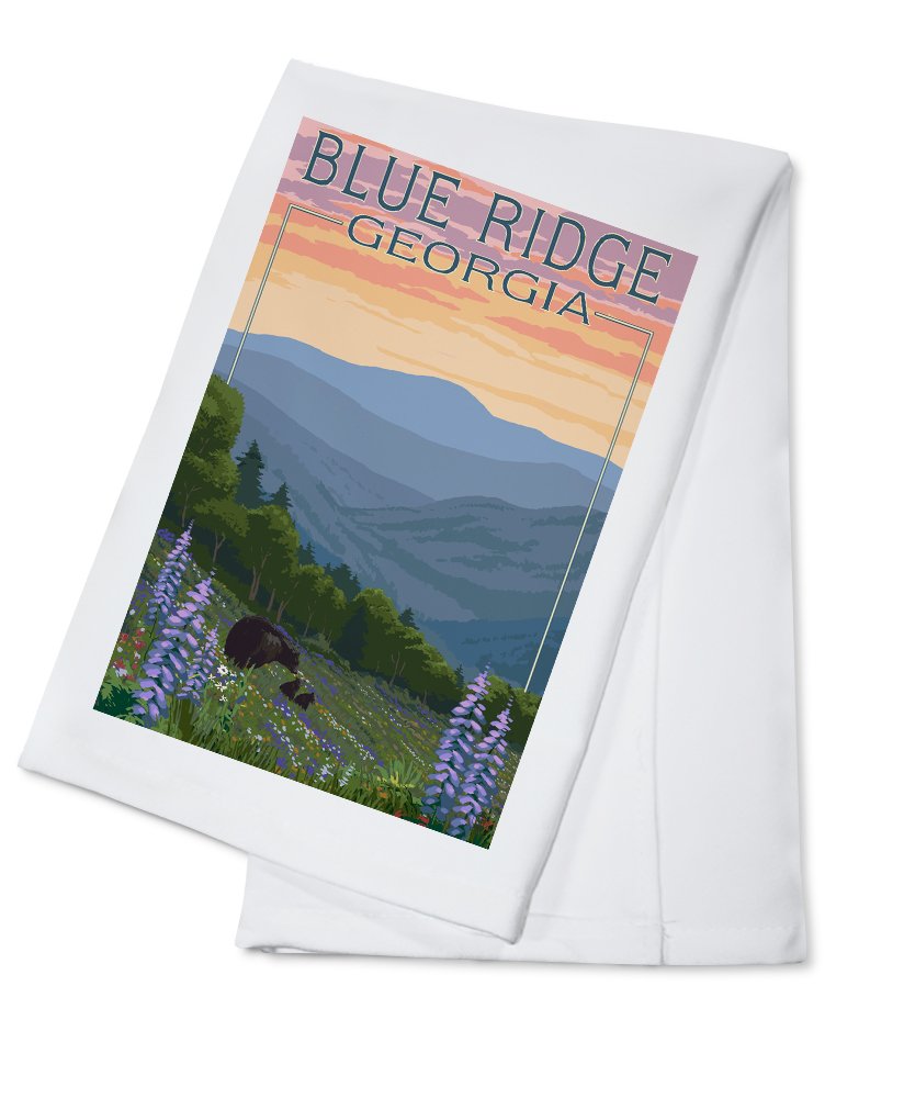 Blue Ridge Georgia Bear Family & Spring Flowers 100% Cotton Tea Towel - Decorative Hand Towel for Kitchen, Home Decor & Gift - Perfect for Drying Dishes, Decorating Farmhouse & Rustic Homes