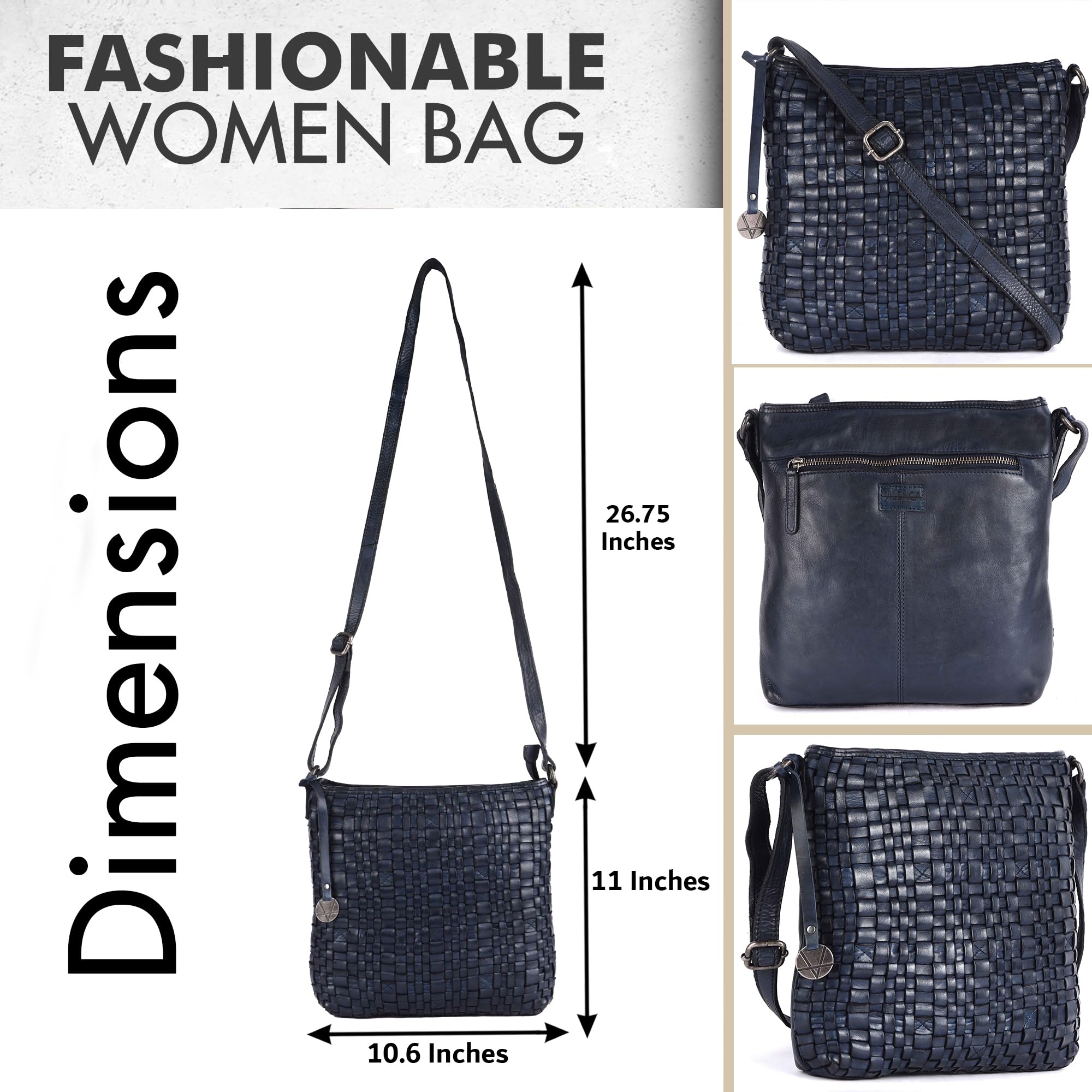 Genuine Leather Crossbody Bag for Women - Adjustable Strap Trendy Casual Purse for Office, Travel & Everyday Use | Stylish Shoulder Sling Bag