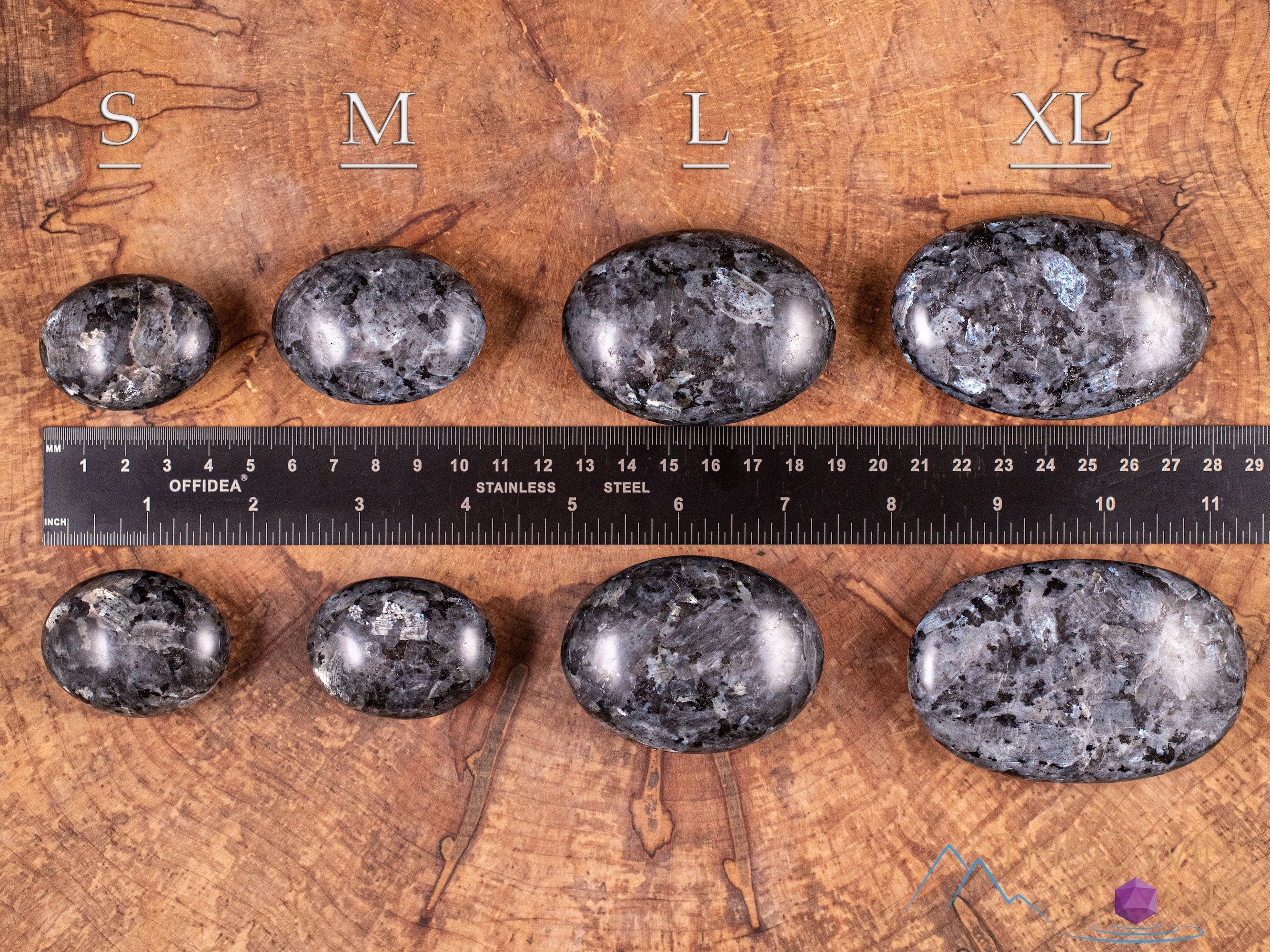 LARVIKITE Crystal Palm Stone - Black Moonstone Worry Stone for Anxiety Relief, Self Care & Healing | Natural Stress Relief, Meditation & Spiritual Balance | Perfect for Relaxation, Mindfulness & Energy Healing