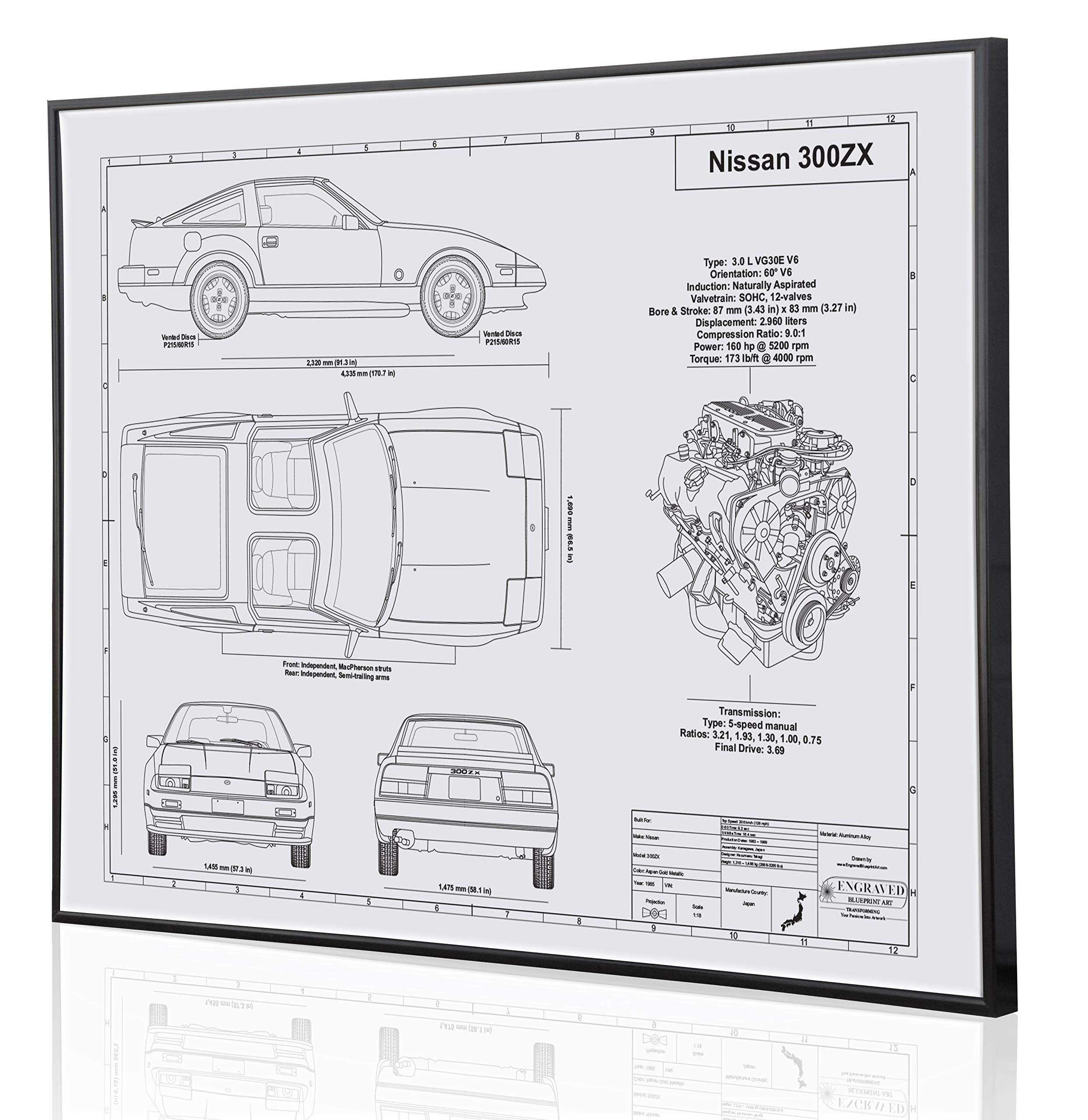 Custom Laser-Marked 300ZX Z31 Blueprint Artwork - Unique Automotive Gift for Car Enthusiasts & Home Decor