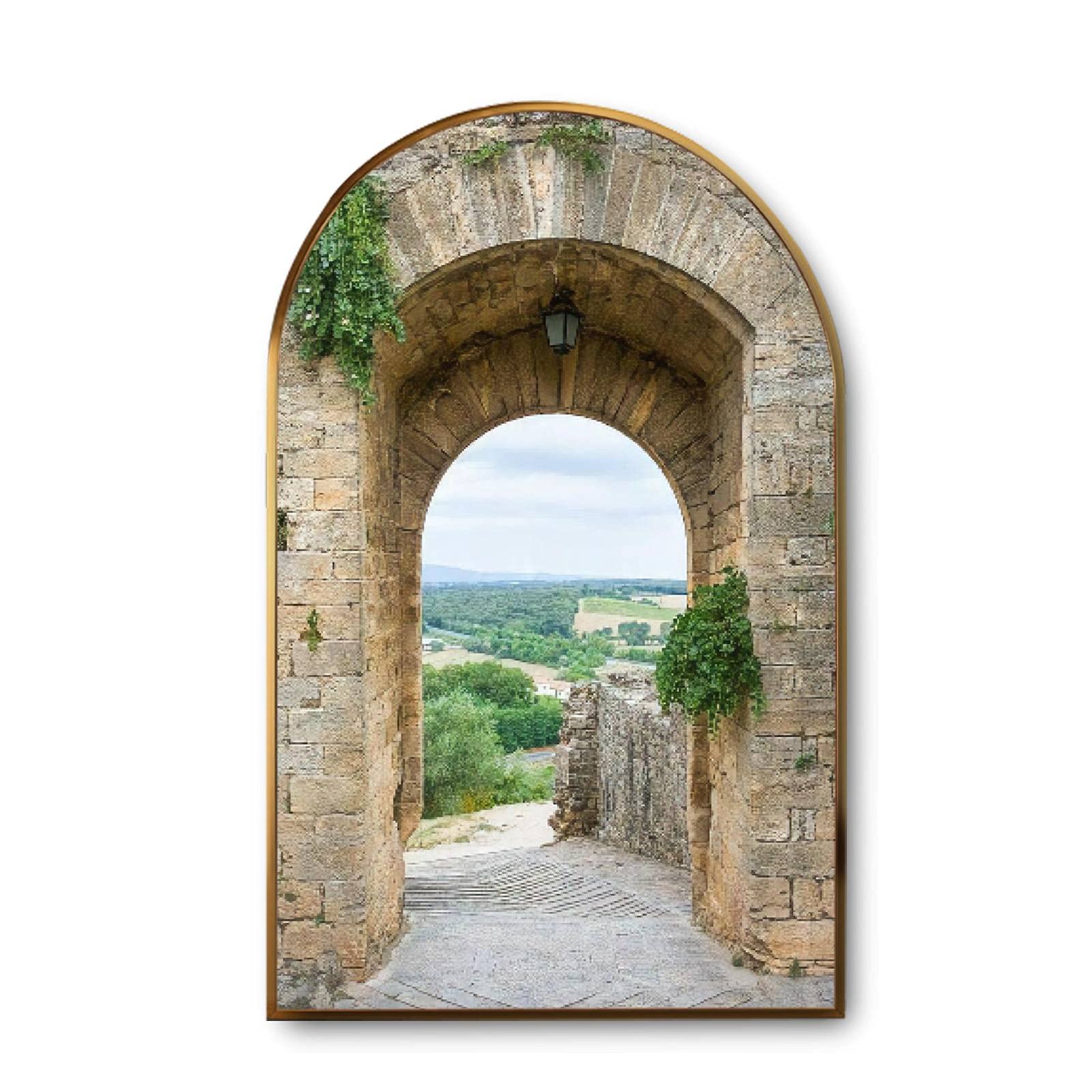 PEYQULTXNE Golden Framed Canvas Wall Art - Medieval Arch Doorway to Tuscan Countryside Italy, Modern Giclee Print Painting for Living Room, Bedroom & Office Decor - Ready to Hang Home Artwork
