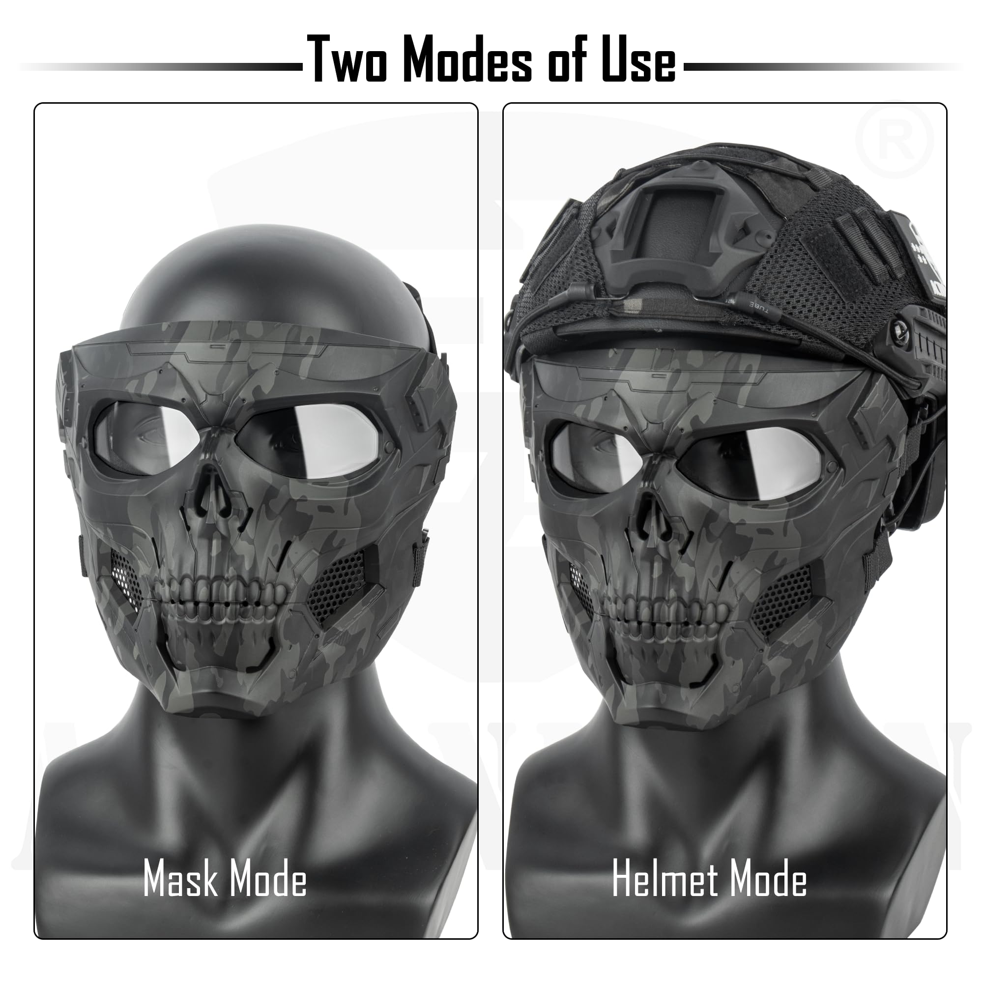 ACTIONUNION Full Face Skull Balaclava Mask - Tactical Airsoft & Paintball Protective Gear for Men - Halloween Cosplay Costume Accessory (Perfect for Airsoft Battles, Paintball Games & Costume Parties)