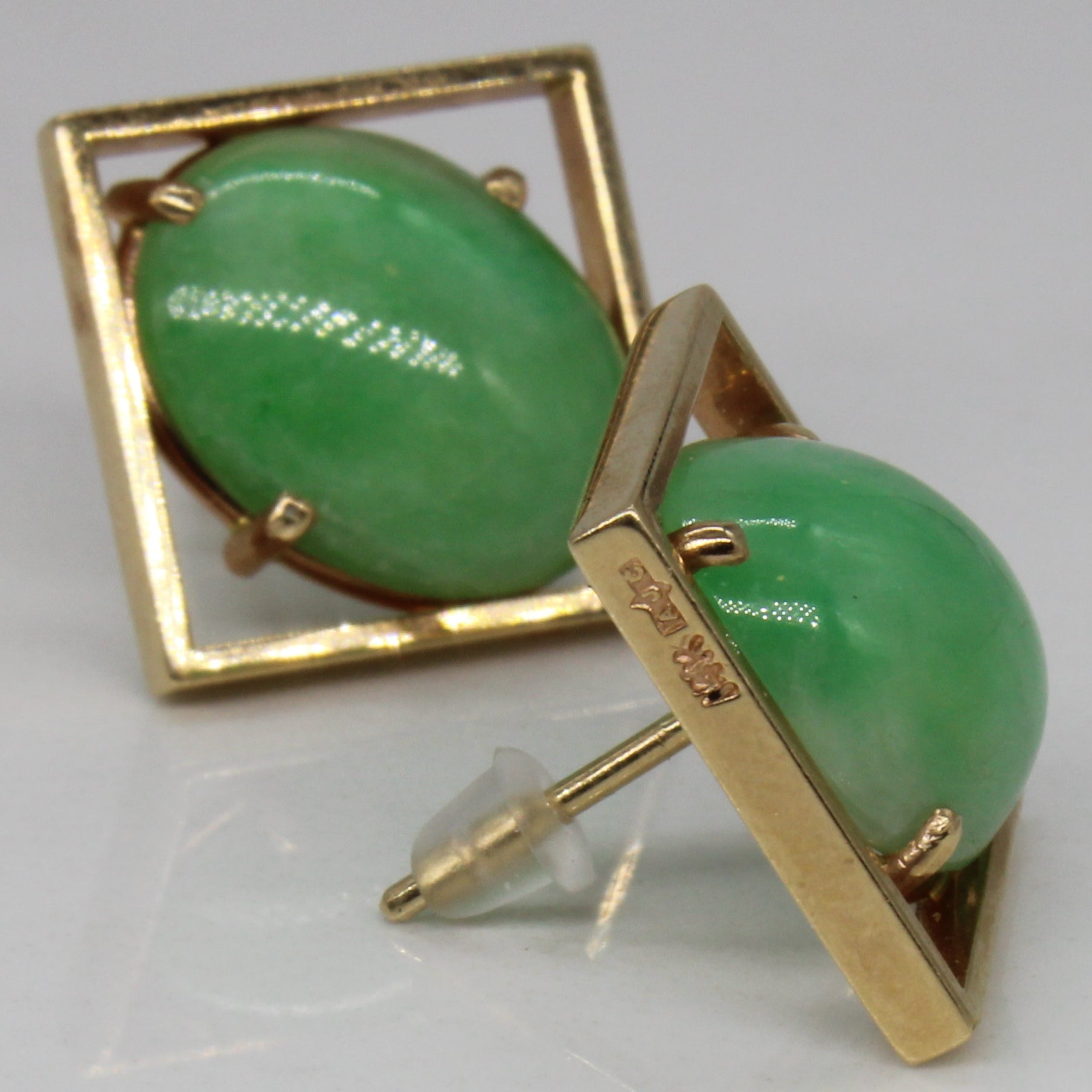 Natural Jadeite Square with Oval Cabochon Earrings | 15.80ctw | Handcrafted Sterling Silver Jewelry | Elegant Gift for Women | Perfect for Weddings, Parties & Special Occasions