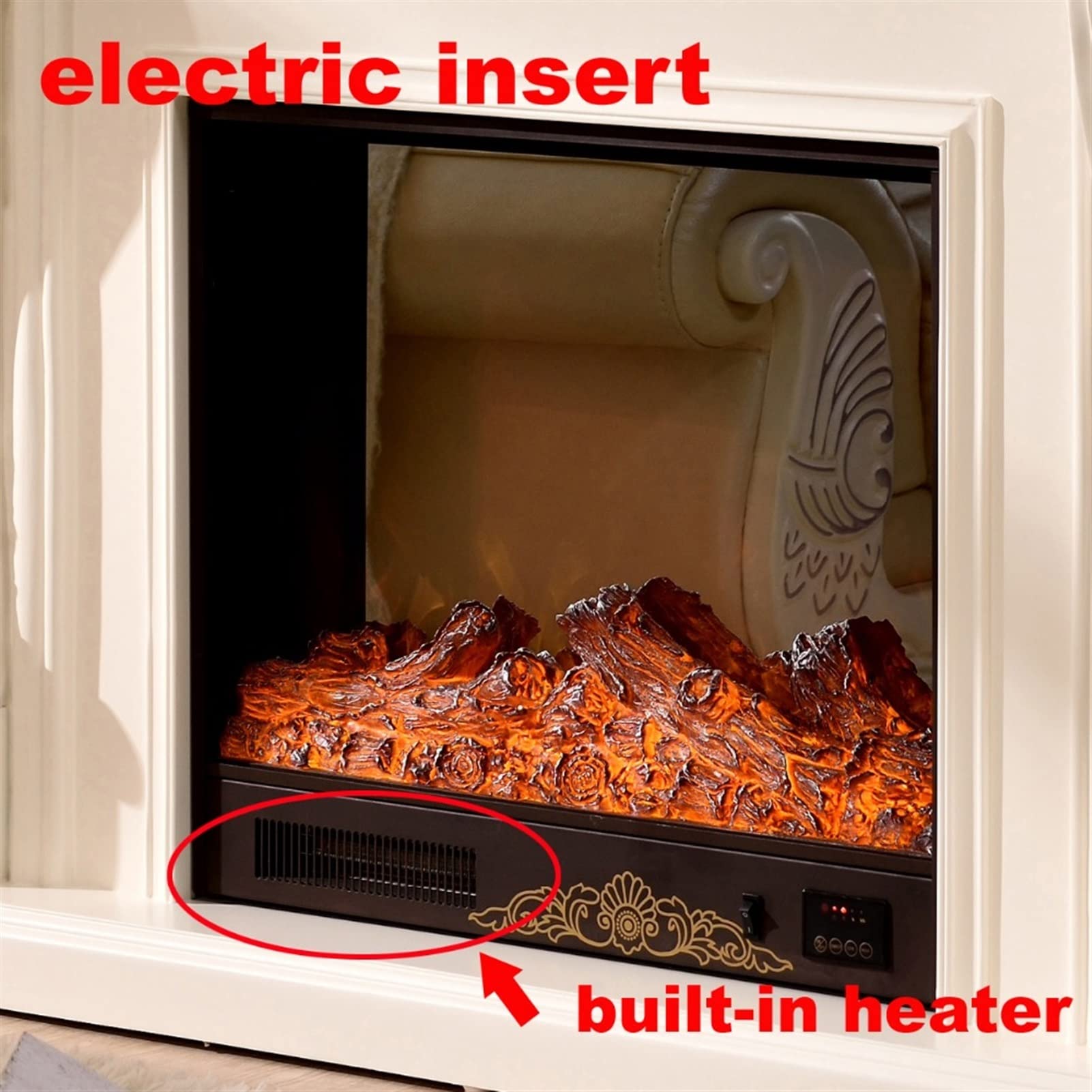 Electric Fireplace Insert with LED Flame Effect - Brown Wooden Mantel Frame, No Heater - Perfect for Living Room, Bedroom & Office Decoration
