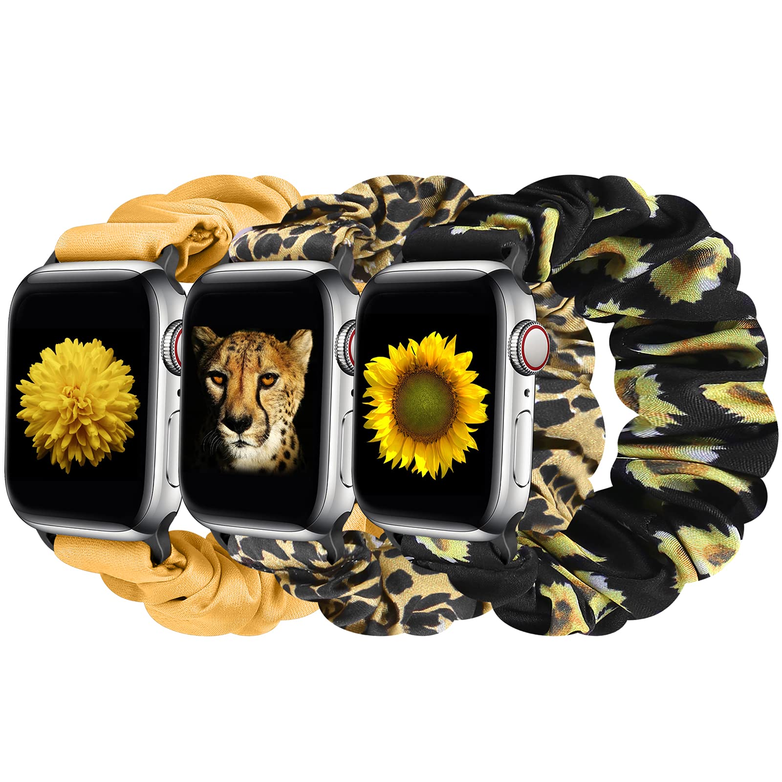 Tiptops 3 Pack Apple Watch Bands Scrunchies 38mm-49mm - Soft Fabric Wristbands for Women, Compatible with iWatch Ultra 2/Series 10/9/8/7/6/5/4/3/2/1/SE - Stylish Printed Straps for Workout, Office & Casual Wear