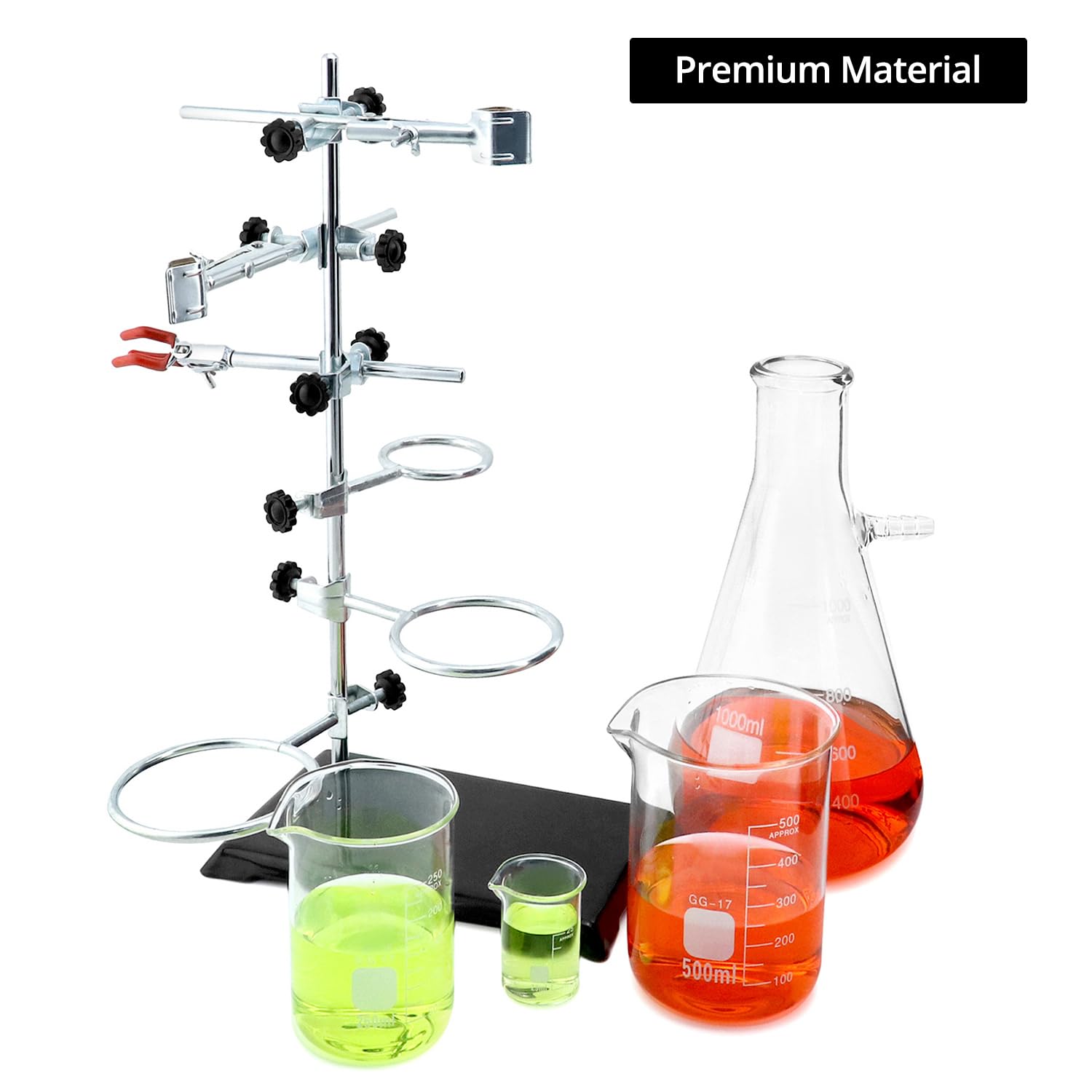 QWORK 2-Pack Laboratory Grade Metalware Set - Lab Support Stand with Iron Clamp, Flask Clamp & Condenser Stand for Chemistry Experiments, Science Labs & Classroom Use