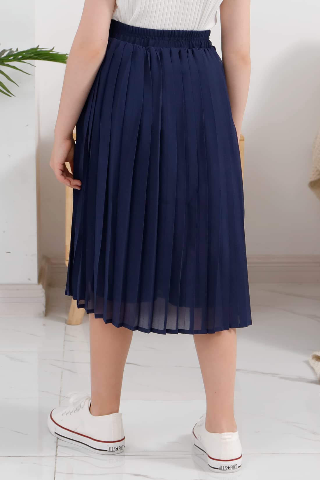 GORLYA Girls Chiffon Pleated Elastic High Waist A-Line Boho Swing Maxi Long Skirt for Kids 4-14T - Perfect for Summer Outfits, Beach Vacations & Boho Fashion