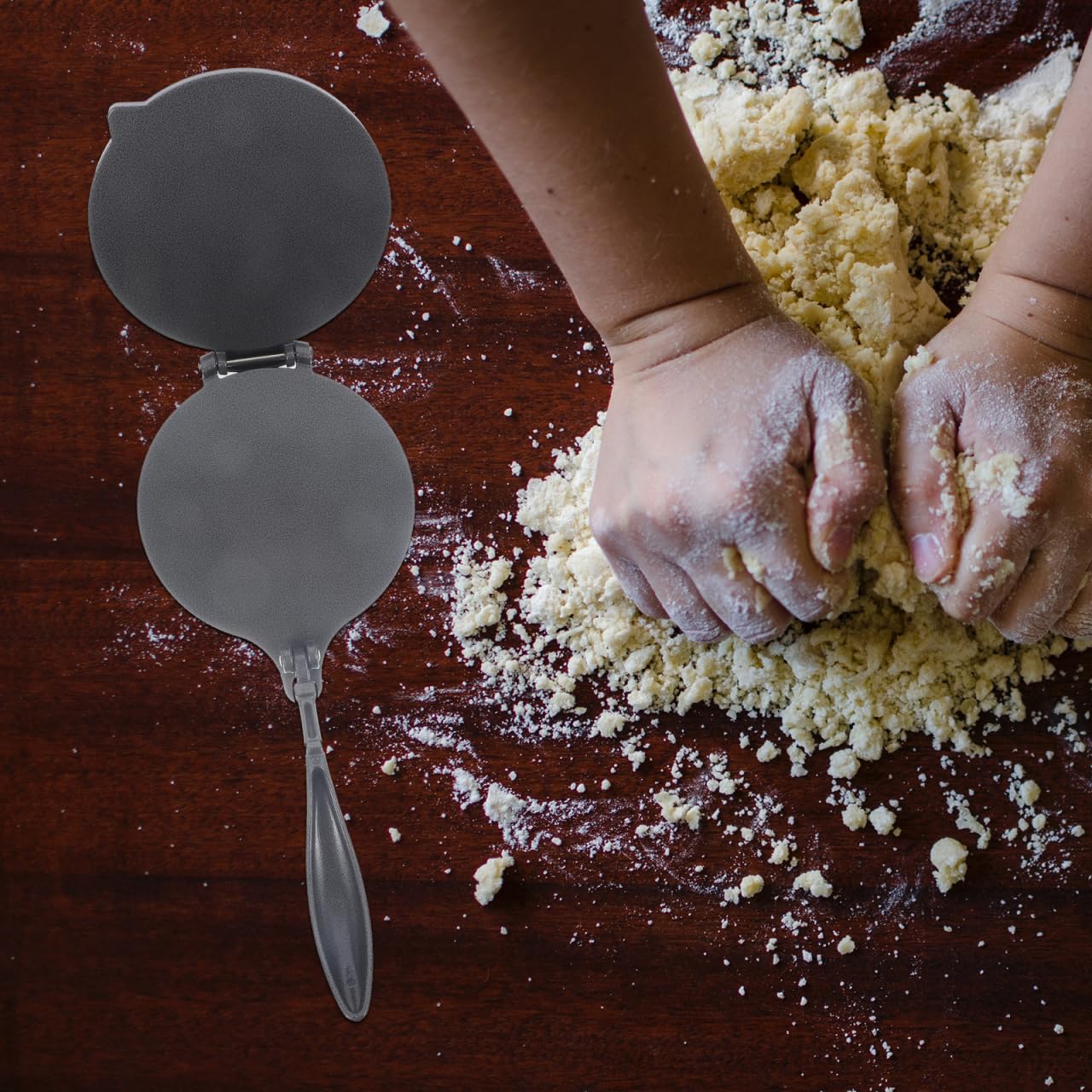 8 Inch Folding Aluminum Tortilla Press - Dough Press for Quesadillas, Empanadas, Roti & Pie - Grey - Perfect for Home Cooking, Baking & Mexican Cuisine