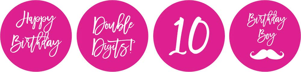 10th Birthday Stickers for Boys - 190pcs Candy Chocolate Labels - Pink - Perfect for Party Favors, Gift Wrapping & Cake Decorations