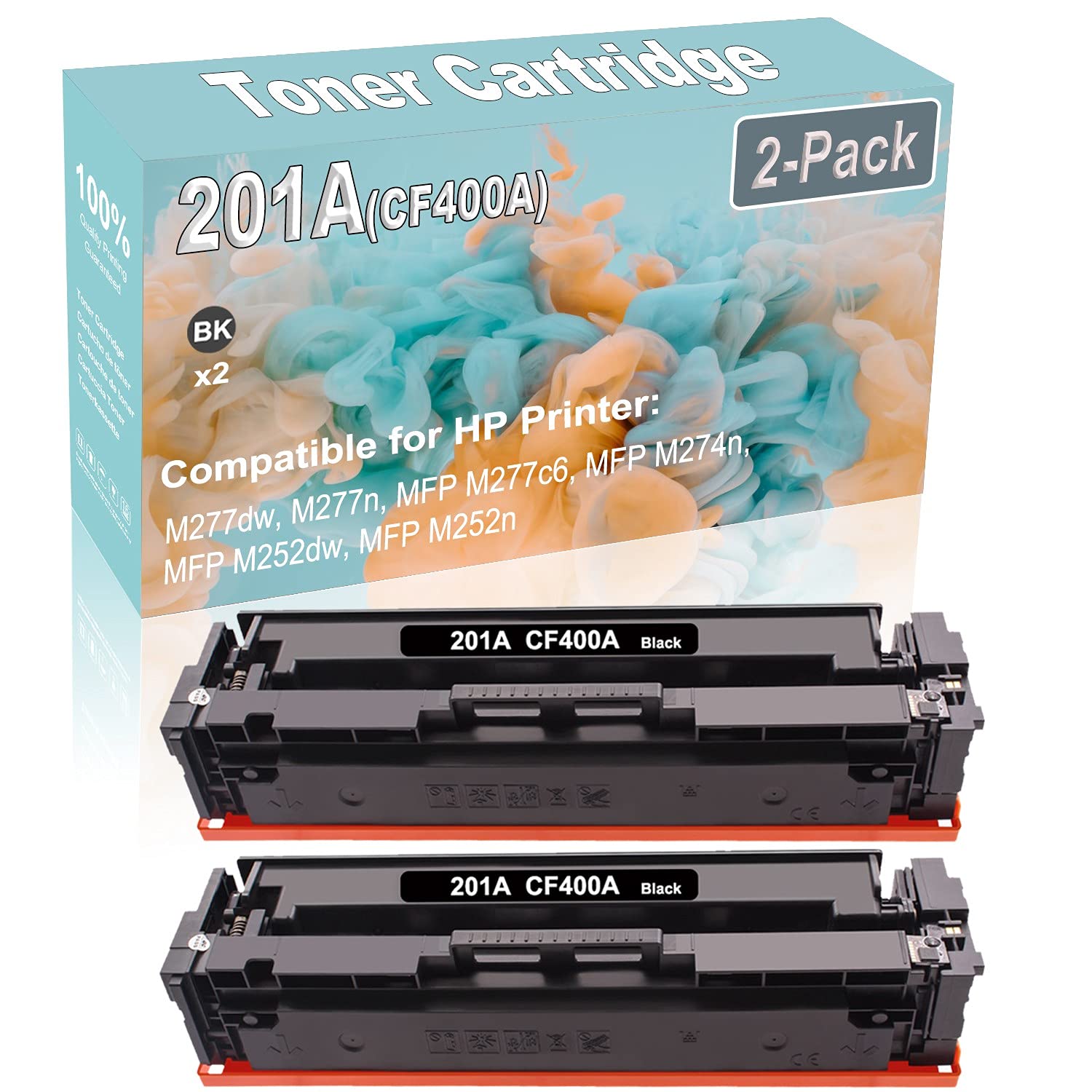 2-Pack High Capacity Black Laser Printer Toner Cartridge - Compatible with HP 201A (CF400A), M277dw, M277n, MFP M277c6, MFP M274n, MFP M252dw, MFP M252n - Replacement for Office & Home Printing Needs