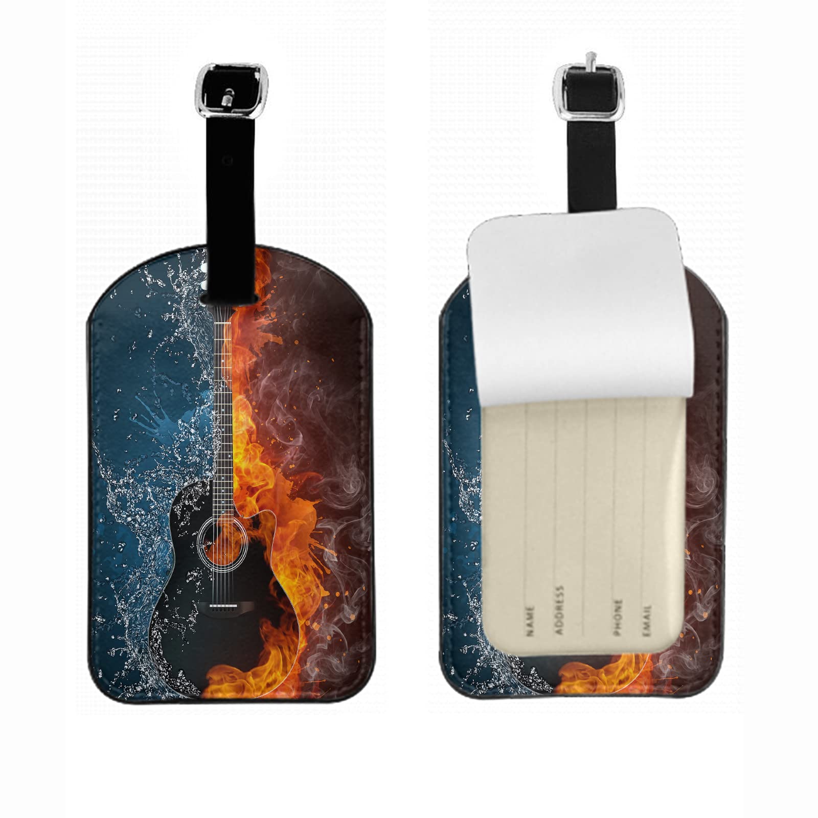 Premium Leather Guitar Luggage Tag - Waterproof & Fireproof Rock and Roll Music Instrument Label - Travel Accessories for Musicians (1 Pack) | Perfect for Guitar Cases, Backpacks & Suitcases - Great Gift for Men & Women