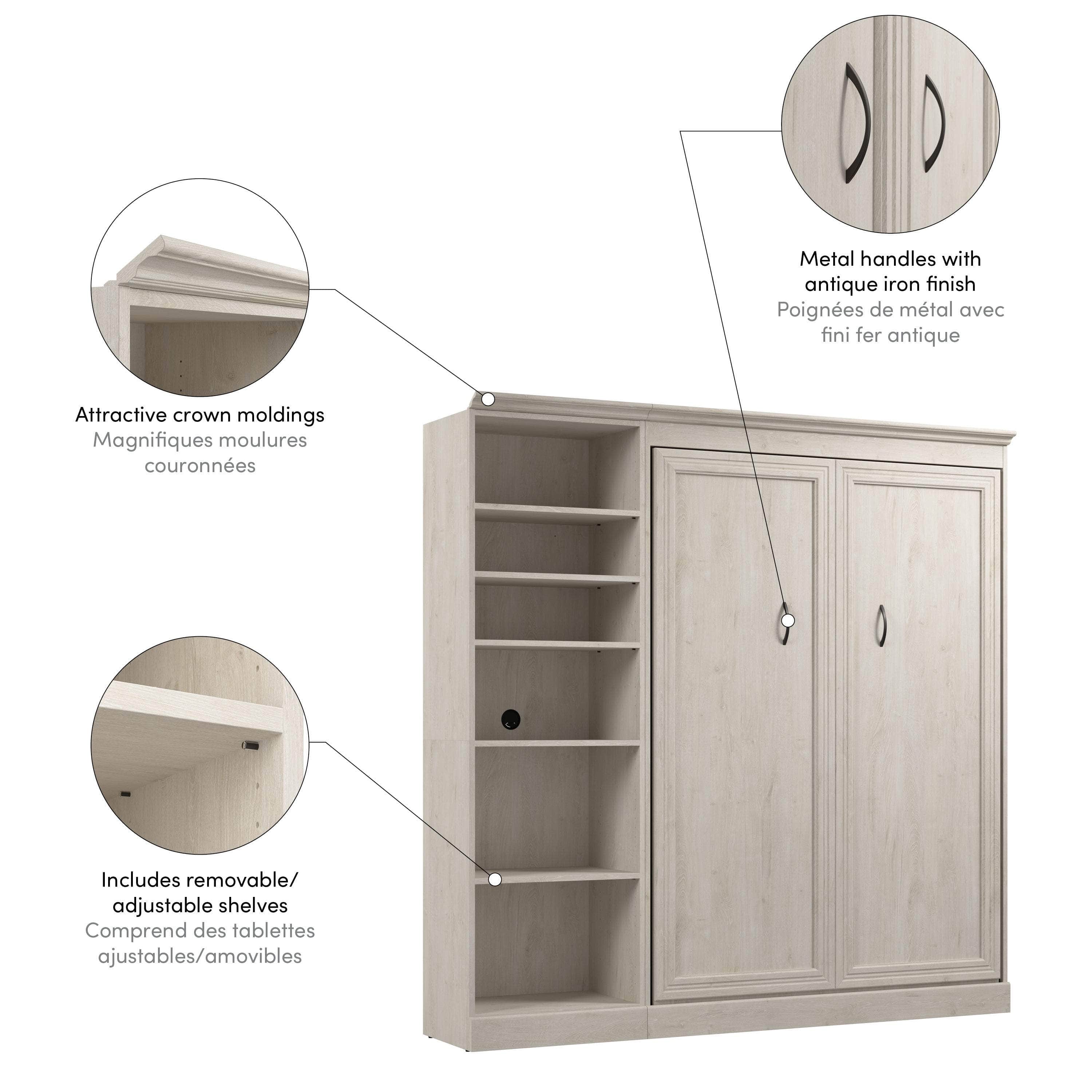 Space-Saving Full Murphy Wall Bed with Built-In Storage Unit - 3 Color Options for Bedroom, Guest Room, or Studio Apartment