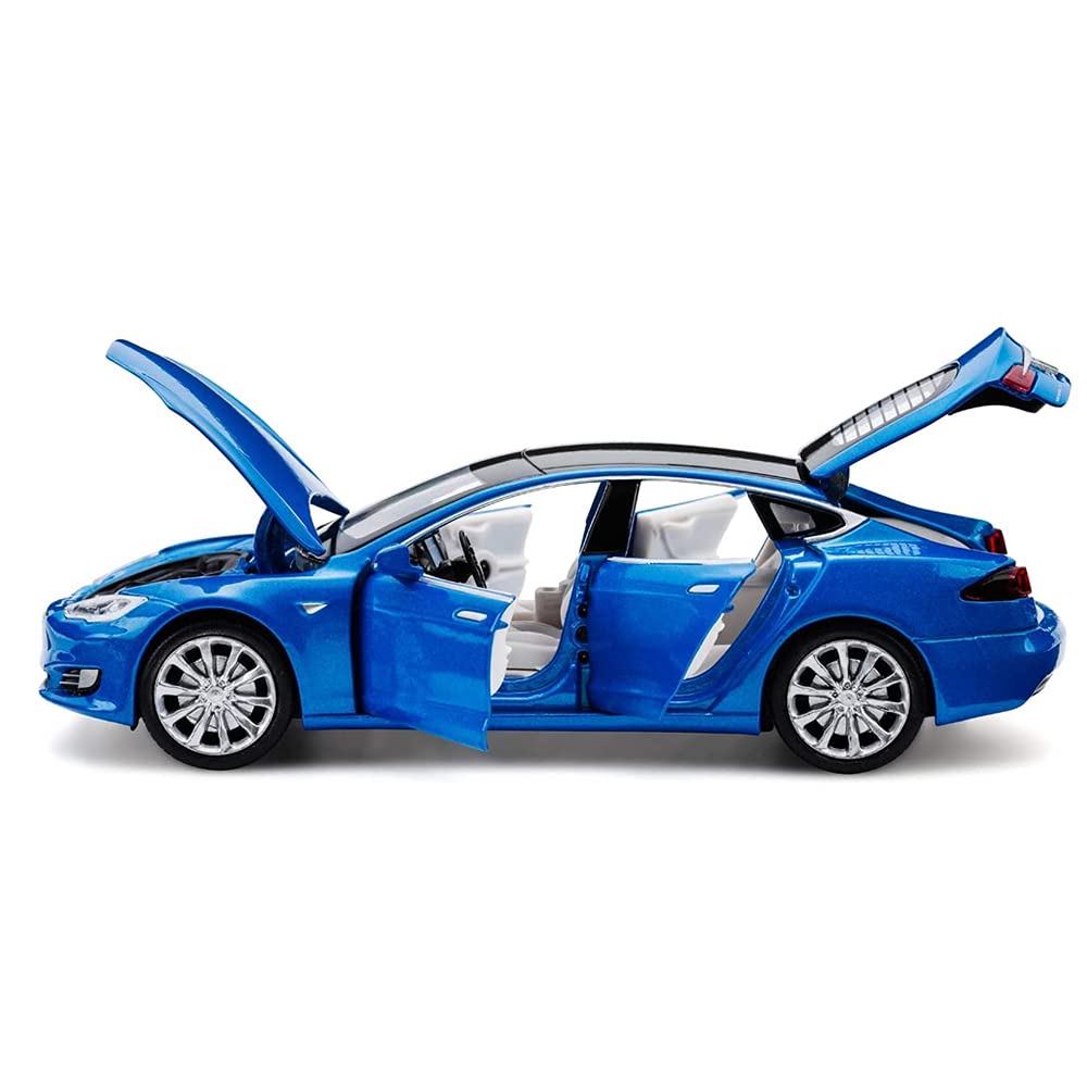 1:32 Scale Diecast Tesla Model S Alloy Toy Car with Pull Back Action, Lights & Sound - Mini Collectible Vehicle for Kids Ages 3+ | Birthday Gift, Playtime Fun, Car Collection Display