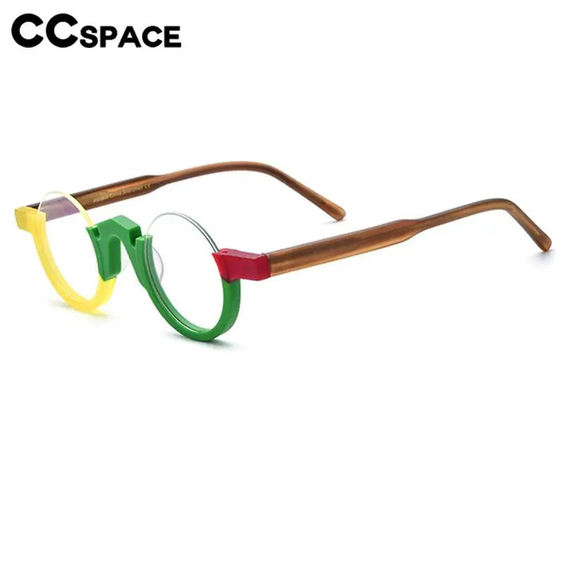 CCspace Unisex Semi-Rim Round Acetate Eyeglasses 56887 - Lightweight & Durable Frame for Men & Women - Perfect for Reading, Working & Daily Wear