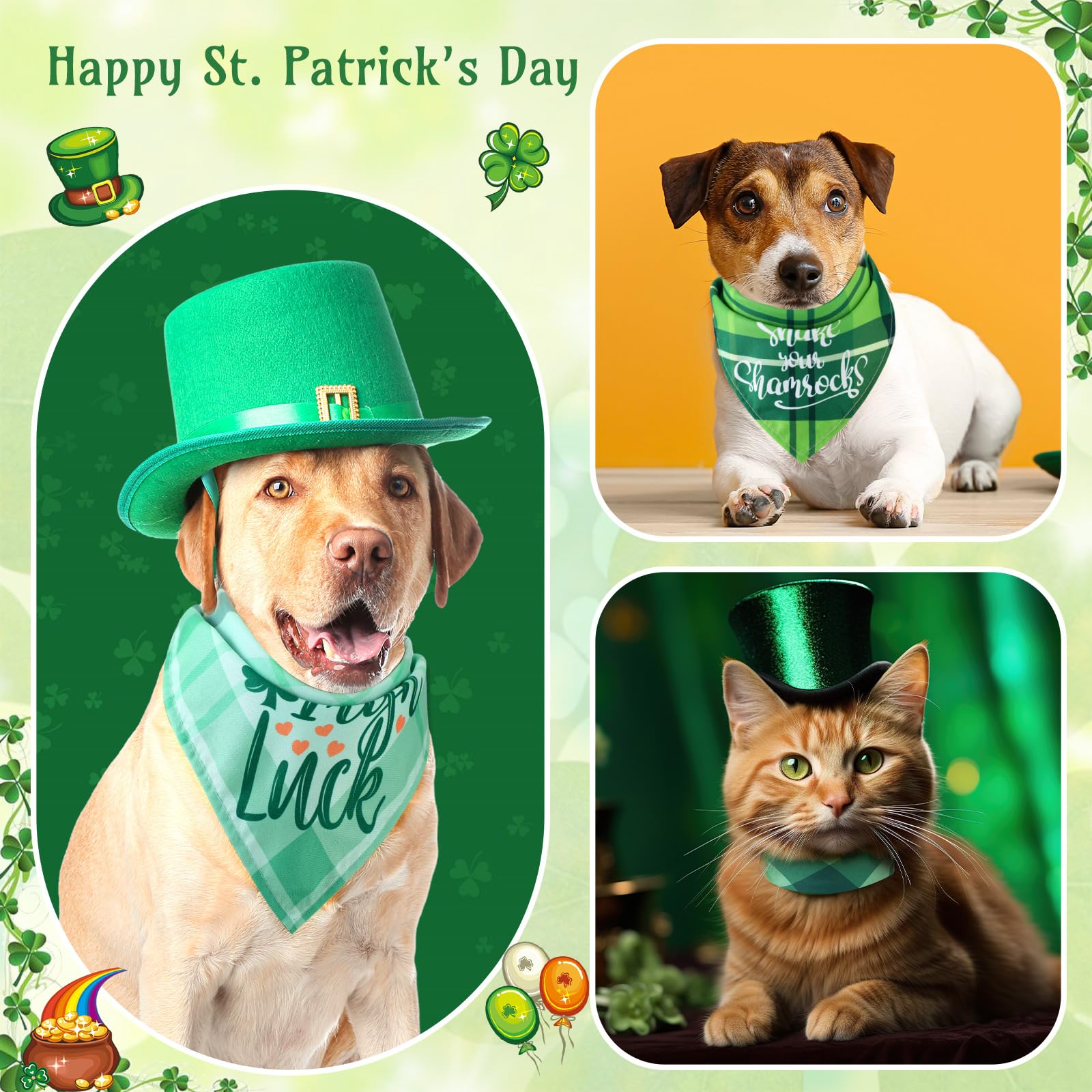 Sweetude 100 Pcs St Patrick's Day Plaid Dog Bandanas Bulk - Irish Pet Scarf Bibs with Sayings, Adjustable & Washable Holiday Costume Accessories for Small to Large Dogs & Cats - Perfect for St. Patrick's Day Parades, Pet Parties & Photo Shoots