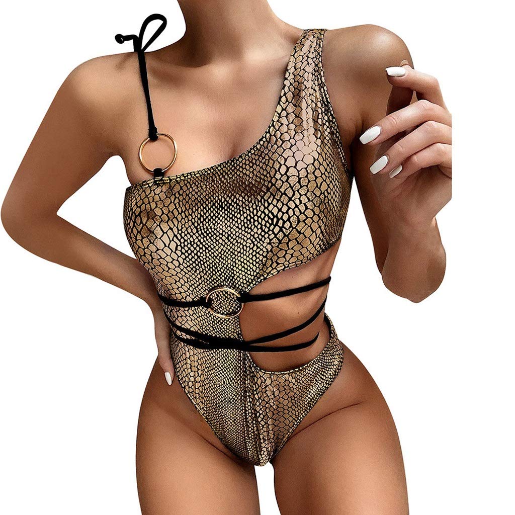 Sexy One-Shoulder Push Up Bandage Swimsuit for Women - Medium Size CUJUX Ring One-Piece Bikini Swimwear | Perfect for Beach Vacation, Pool Party & Summer Getaways