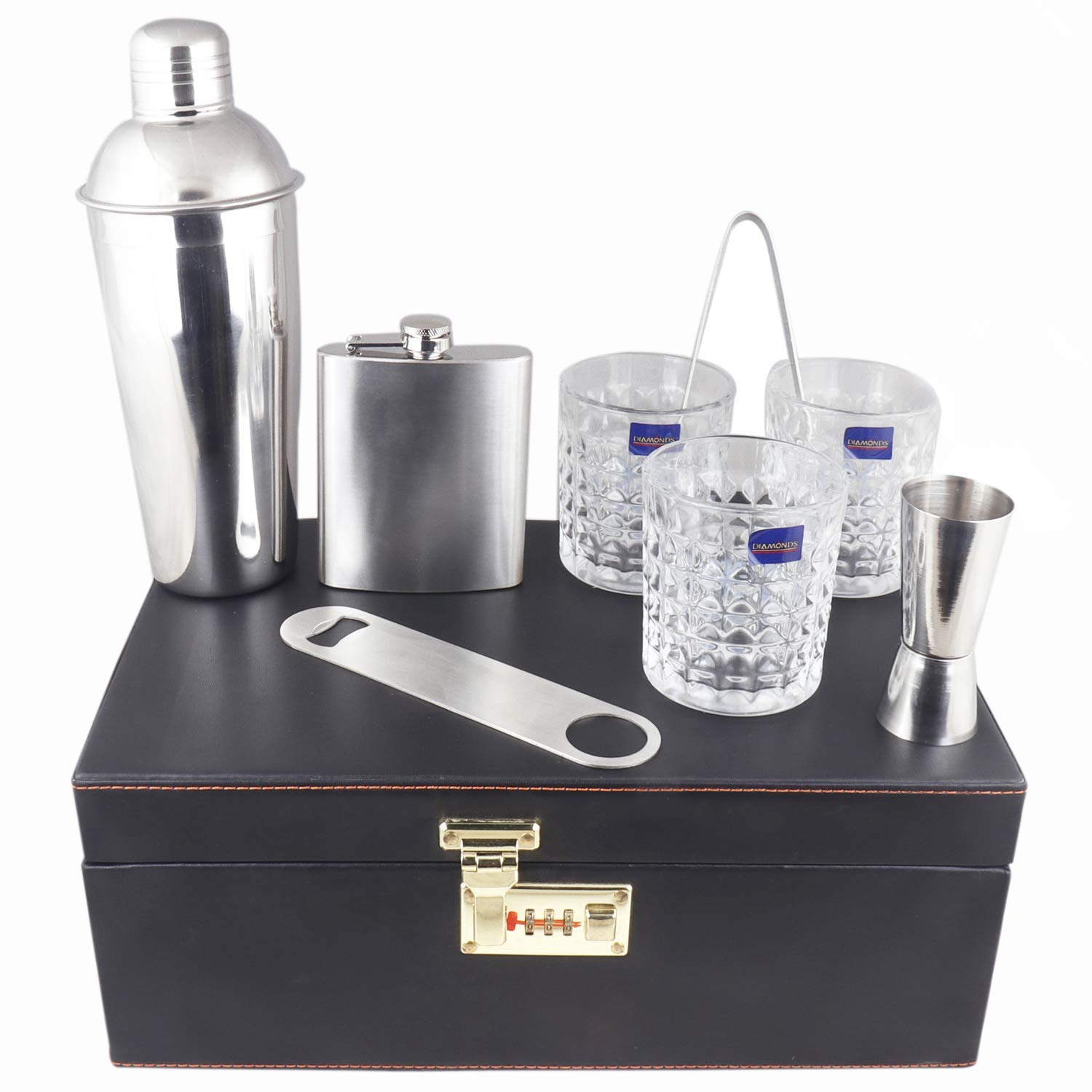 Kidoyzz Premium Portable Leatherette Briefcase Bar Set - 12-Piece Travel Cocktail Kit with Whiskey Glasses, Shaker & Tools | Perfect for Picnics, Camping & Home Entertaining