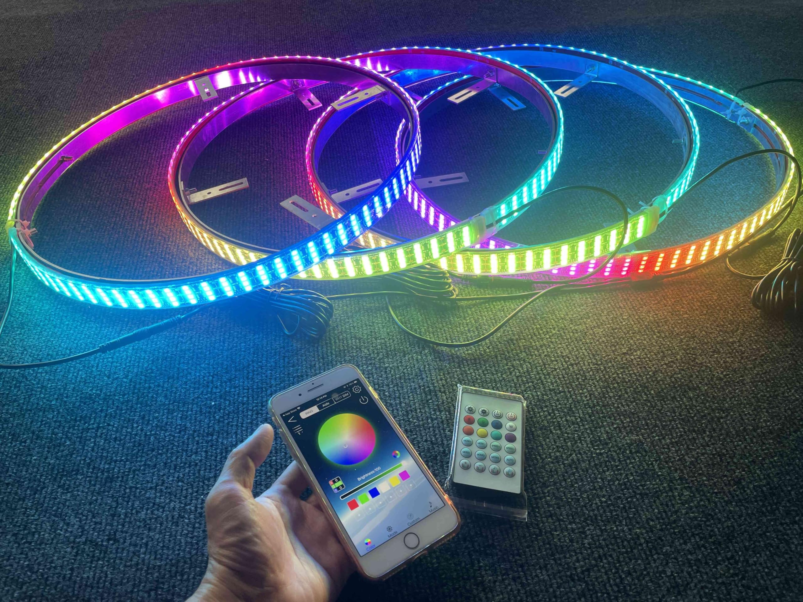 Quad Row RGB Color Chasing LED Wheel Rim Lights for Cars & Trucks - APP & Remote Control, Waterproof, 17.5