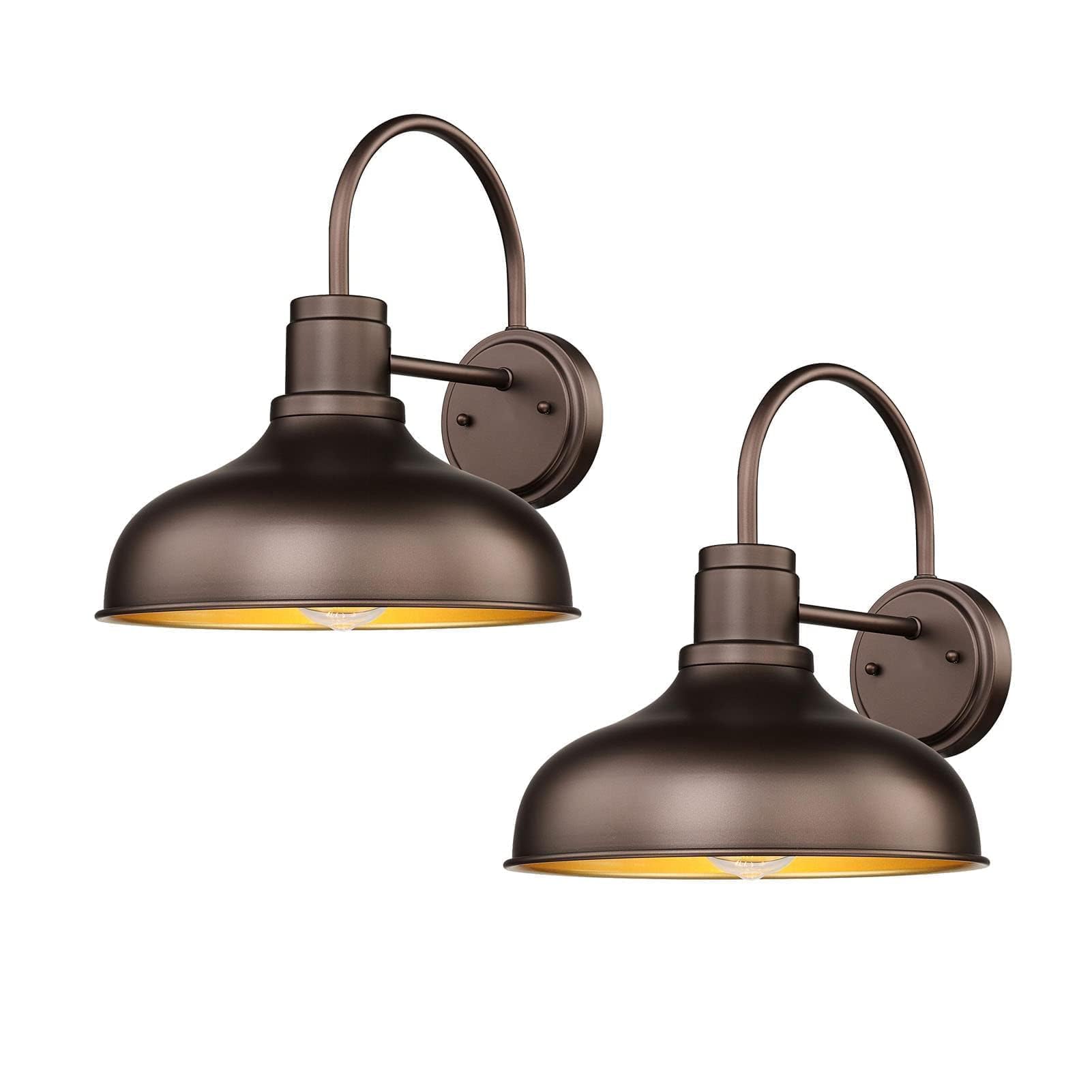 Vintage Industrial Gooseneck Barn Lights - 2 Pack Oil Rubbed Bronze Outdoor Wall Sconces, Farmhouse Exterior Lighting Fixtures for Porch, Garage & Garden Decor