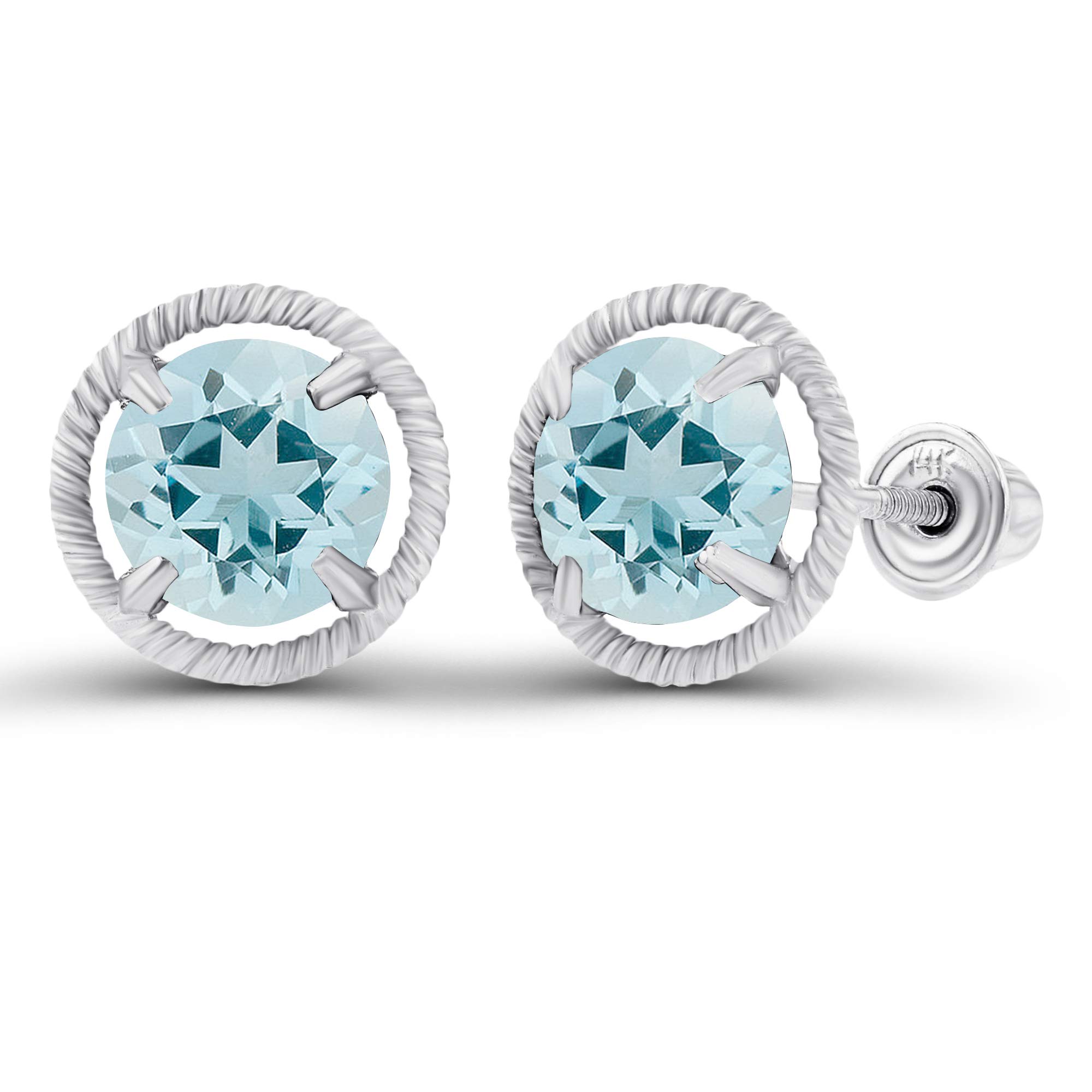 14K Gold Halo Milgrain Birthstone Screwback Earrings for Women - 6mm-7mm Natural or Created Gemstone | Elegant Jewelry Gift for Birthday, Anniversary & Special Occasions