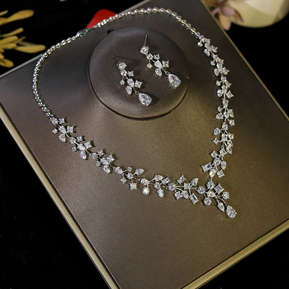 3A Cubic Zirconia Wedding Necklace Set - Sparkling Crystal Bridal Jewelry for Bride & Bridesmaids | Elegant Gift for Weddings, Anniversaries & Special Occasions