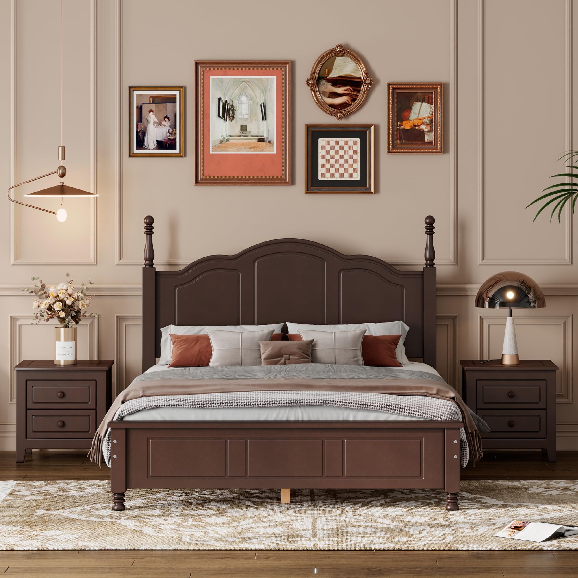Harper & Bright Designs 3-Piece Full Size Wooden Bedroom Set with Platform Bed Frame & 2 Nightstands - Dark Walnut - Perfect for Kids, Teens & Adults Bedrooms, Guest Rooms & Dorm Decor