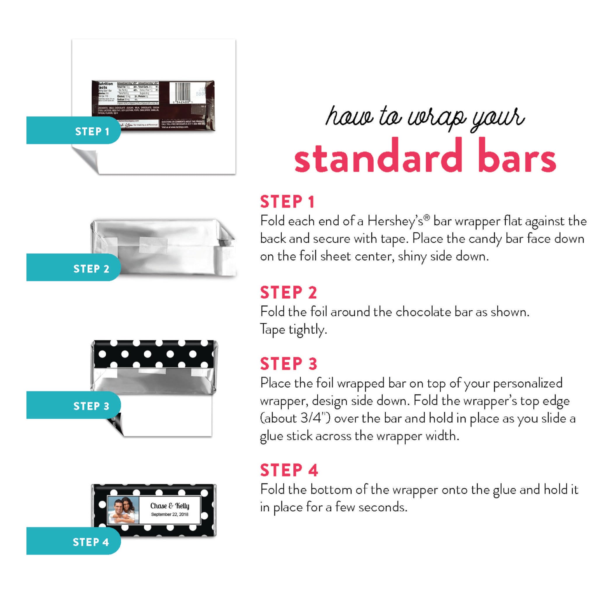 25ct Personalized Photo Candy Bar Wrappers for Weddings - Carnation Design | Perfect for Wedding Favors, Bridal Showers & Anniversary Celebrations