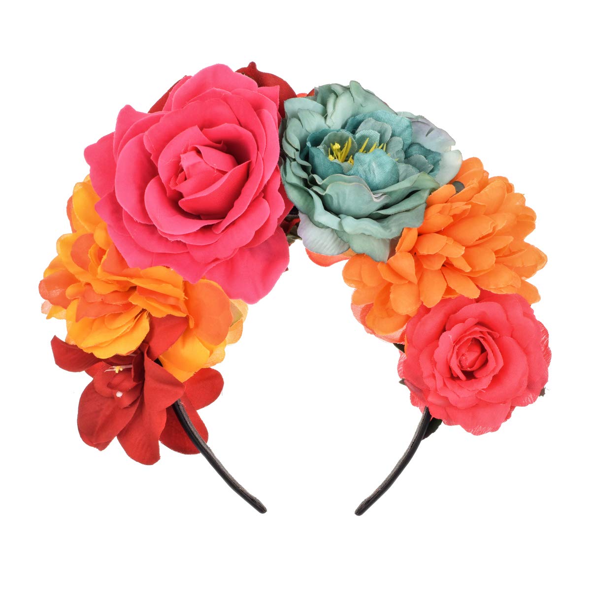 Vividsun Day of The Dead Headband - Floral Rose Headpiece for Women, Mixed Color D/Rose - Perfect for Halloween Costumes, Dia de Los Muertos Celebrations & Festival Accessories