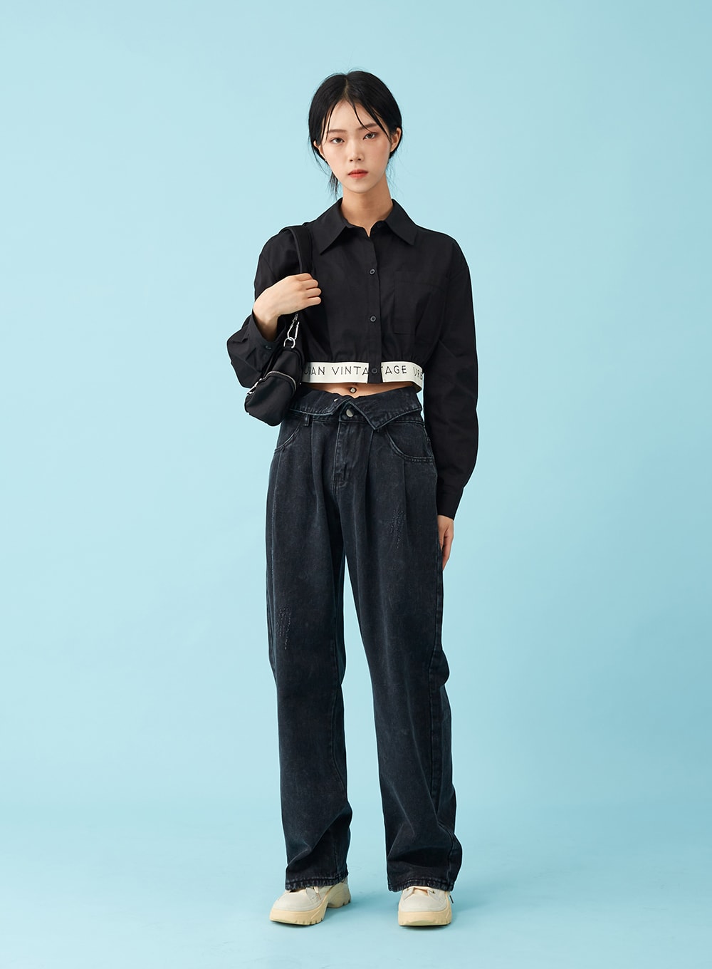 Stylish Black Four-Button Open Front Jeans for Women - Trendy High Waist Denim Pants for Casual Outings & Date Nights