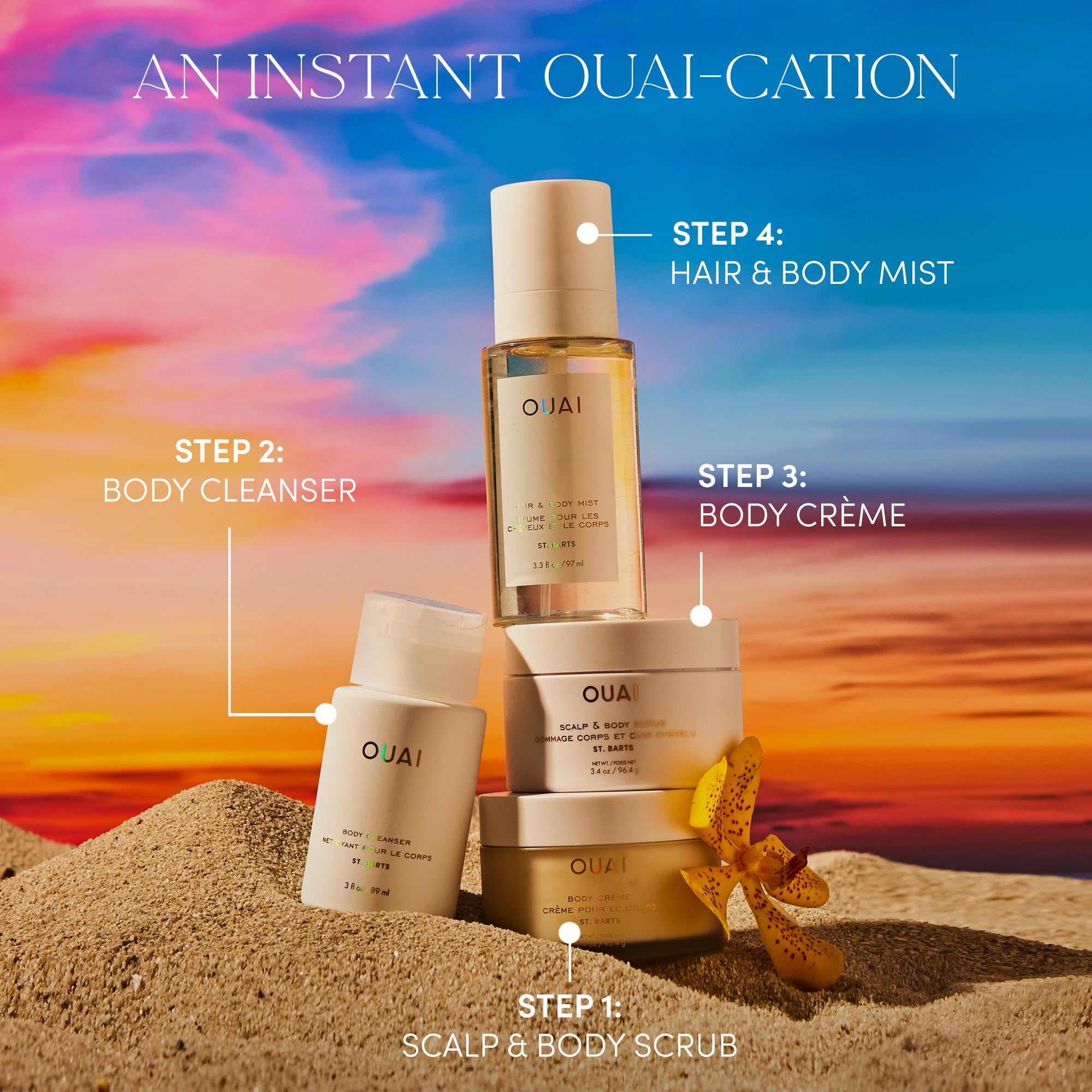 OUAI St. Barts Hydrating Body Cream Bundle with Cupuaçu Butter & Coconut Oil - Moisturizing Skin Care for Soft, Glowing Skin - Sulfate-Free Formula with Squalane (2-Pack, 7.5oz & 3.4oz) | Perfect for Dry Skin Care Routine, Post-Shower Moisturizer & Spa Day Self-Care