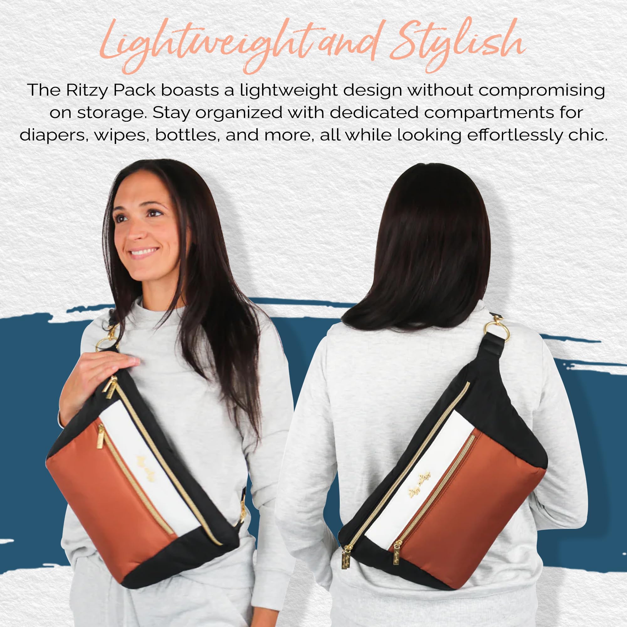 Itzy Ritzy Multi-Use Lightweight Fanny Pack & Crossbody Diaper Bag with 6 Pockets & Adjustable Strap - Wear as Belt Bag, Shoulder Bag or Crossbody Purse (Coffee & Cream) - Perfect for Moms, Travel, Hiking & Daily Errands