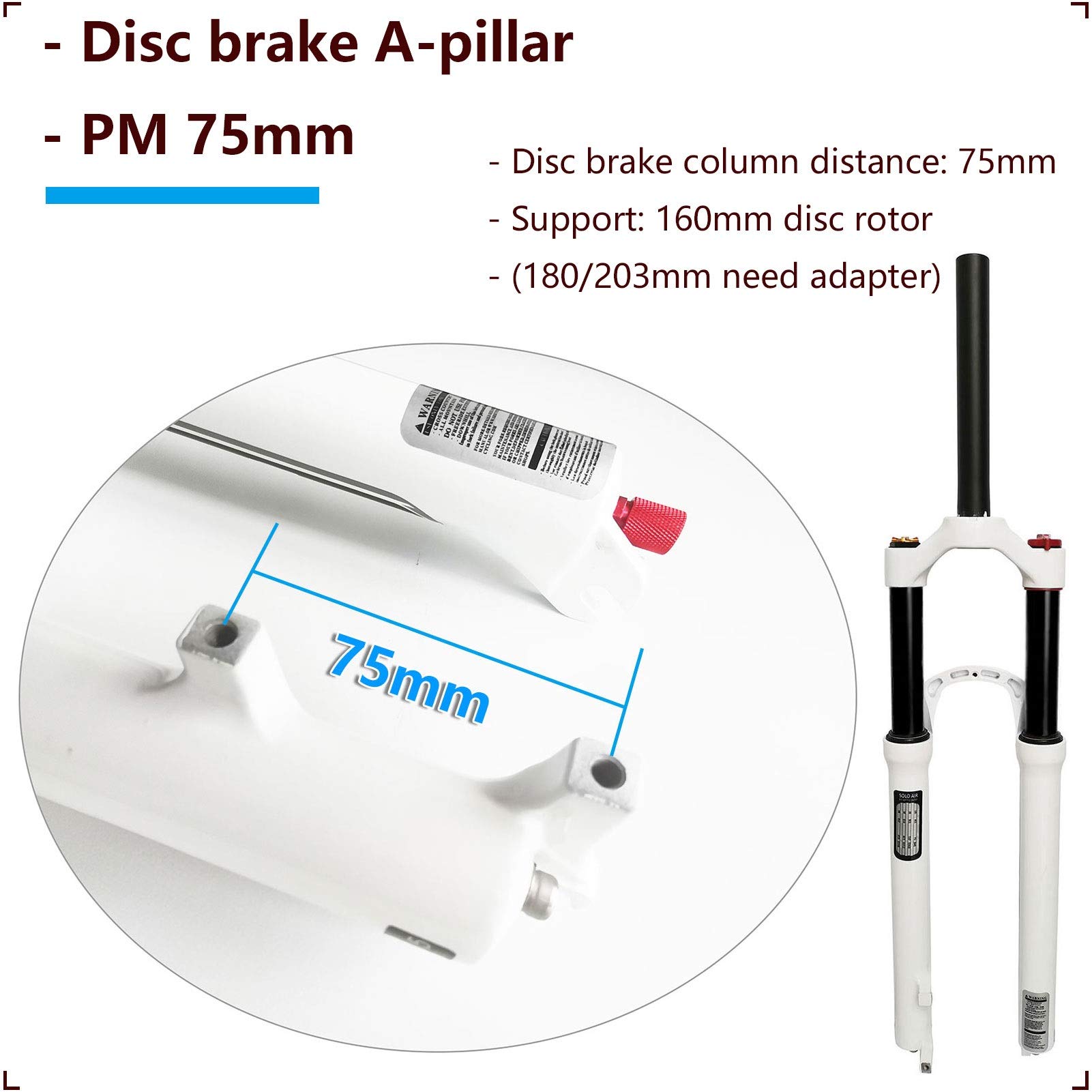 130mm Travel Mountain Bike Suspension Fork - Air Shock Absorber with Rebound Adjust for 26/27.5/29 Inch Wheels | Straight Manual Lock Out | Perfect for Trail Riding, Downhill & Cross-Country Cycling