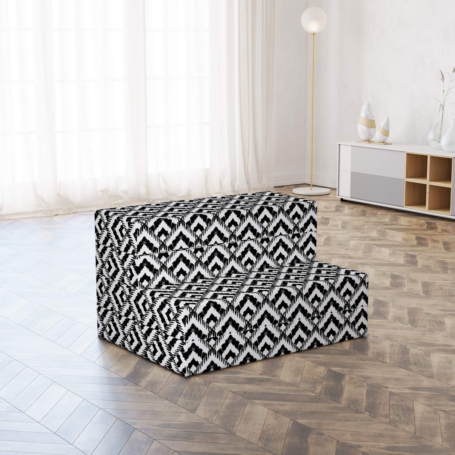 Ambesonne Black and White Foldable Mattress - Chevron Lines Design, 74.8