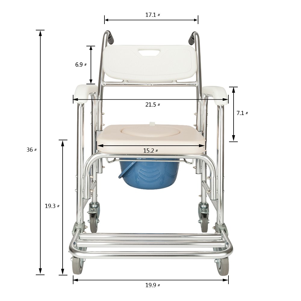 4-in-1 Aluminum Shower Chair with Flip-Up Footrests & Wheels - Lightweight Mobility Shower Seat for Elderly & Disabled - Ideal for Bathroom Safety & Assisted Living