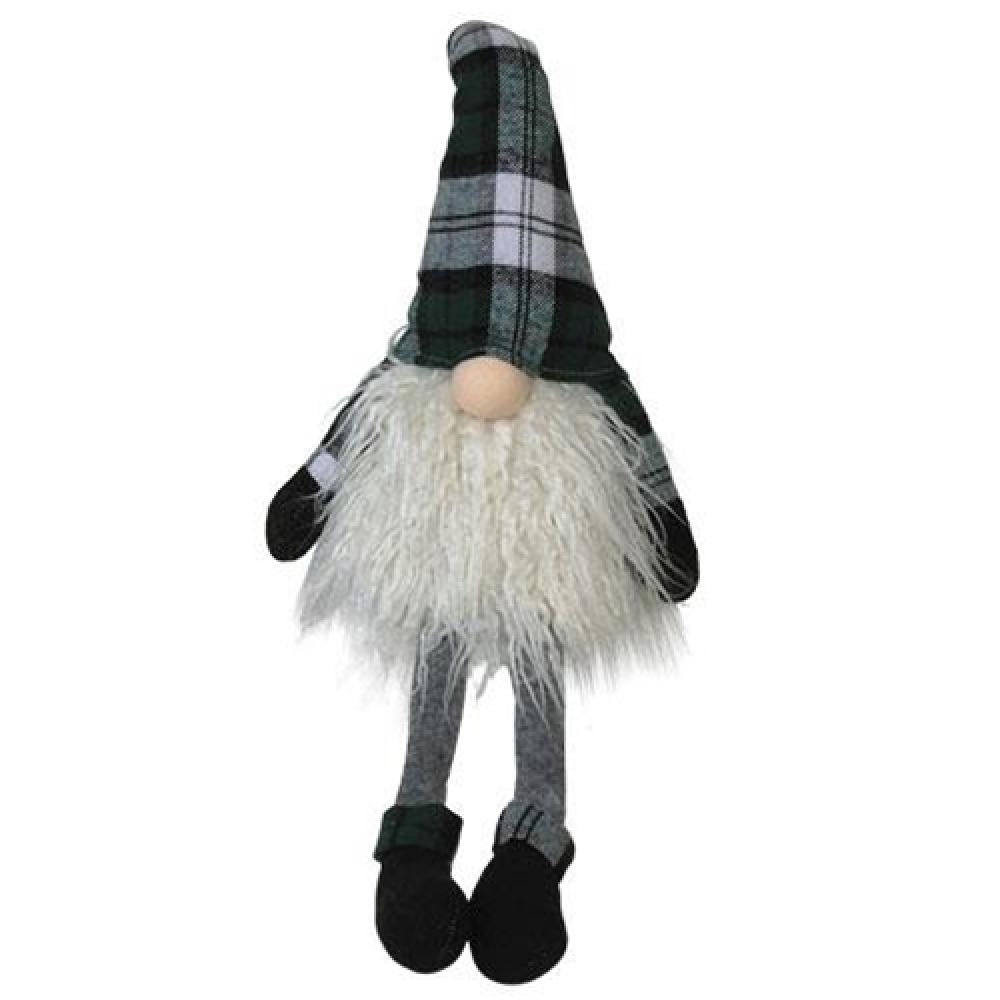 Festive Green Plaid Long Leg Santa Gnome Statue for Christmas Decor - Perfect for Holiday Mantel, Tree Skirt, and Gift Exchange Decorations