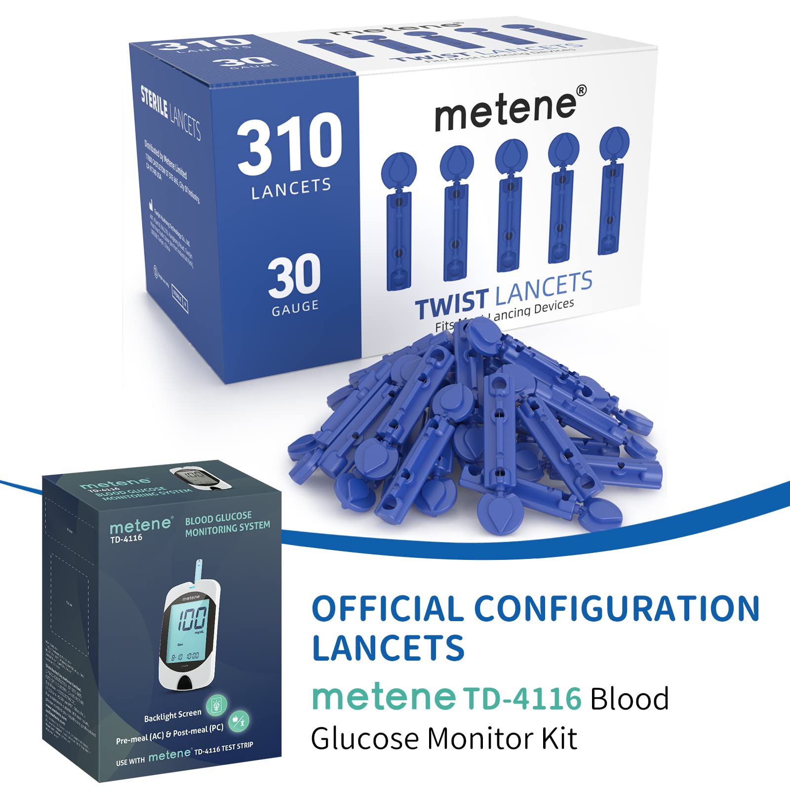 Metene TD-4116 Blood Glucose Monitor Kit with Twist Top Lancets - Accurate Diabetes Testing for Home Use | Pain-Free Blood Sugar Monitoring for Daily Health Management