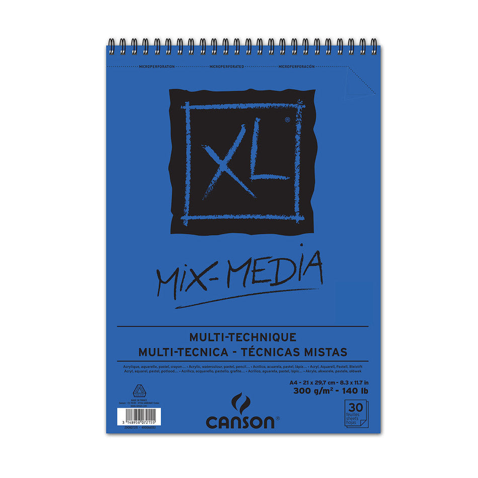 Canson XL Mixed Media Spiral Pad A4 - 140lb/300gsm Heavyweight Paper for Watercolor, Acrylic & Ink - Perfect for Artists, Sketching & Mixed Media Projects