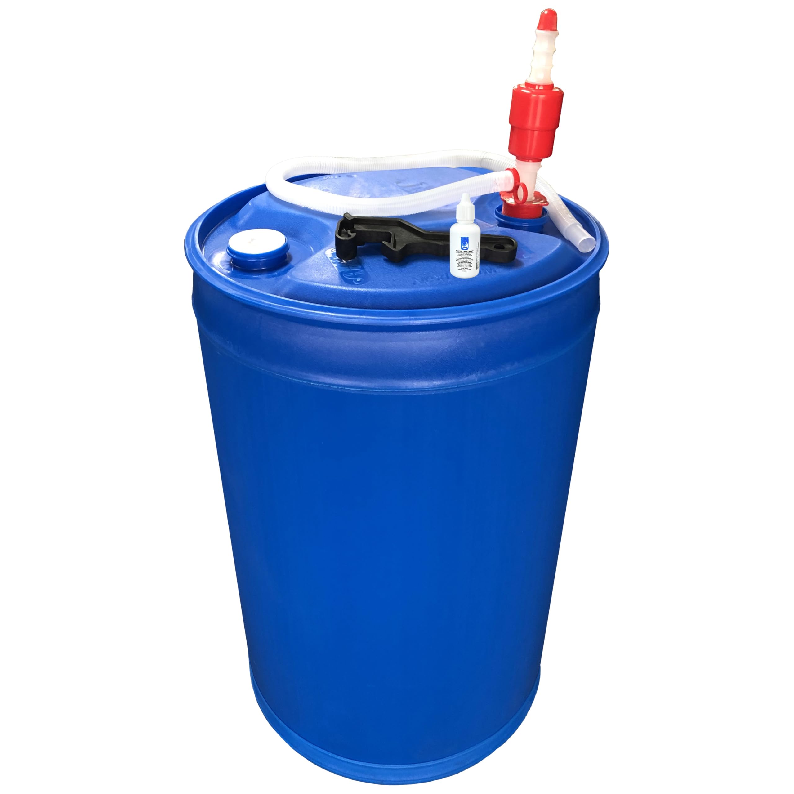Augason Farms Emergency Water Storage Kit - 55-Gallon BPA-Free Water Barrel with Water Treatment Drops, Siphon & Hand Pump for Disaster Preparedness, Camping & Survival Situations