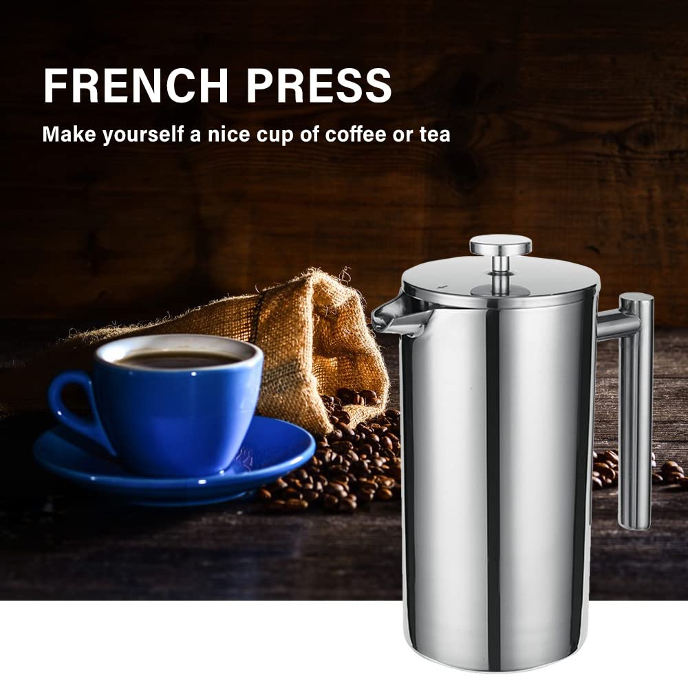 Premium French Press Coffee Maker - 304 Stainless Steel Thermal Coffee & Tea Press with 3 Filters (800ml) - Anti-Scald Handle & Rust-Proof Design - Ideal for Home, Office, Camping & Gifts