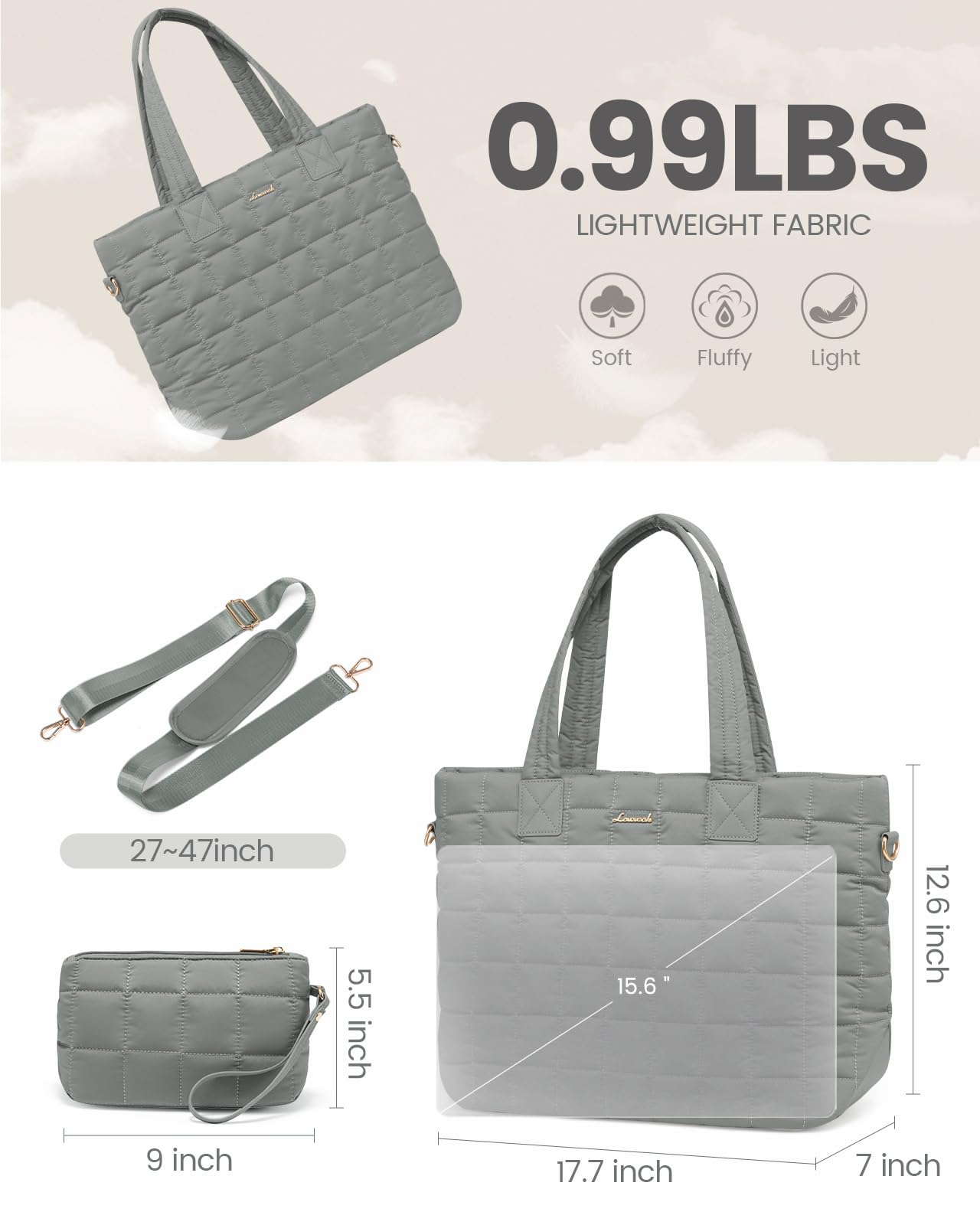 LOVEVOOK Large Puffer Tote Bag for Women - Quilted Zipper Work Bag with Spacious Interior | Perfect for Office, Travel, Shopping & Daily Commute