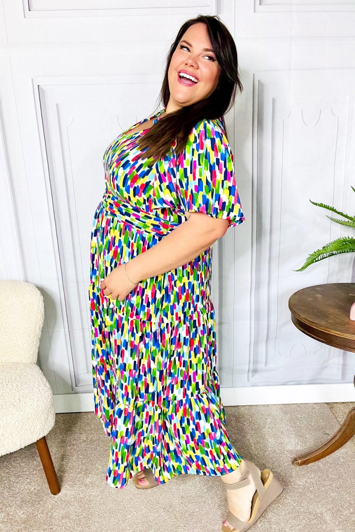 All For You Navy Multicolor Abstract Print Smocked Waist Maxi Dress | Women's Flowy Summer Beach Dress for Vacations & Outdoor Parties